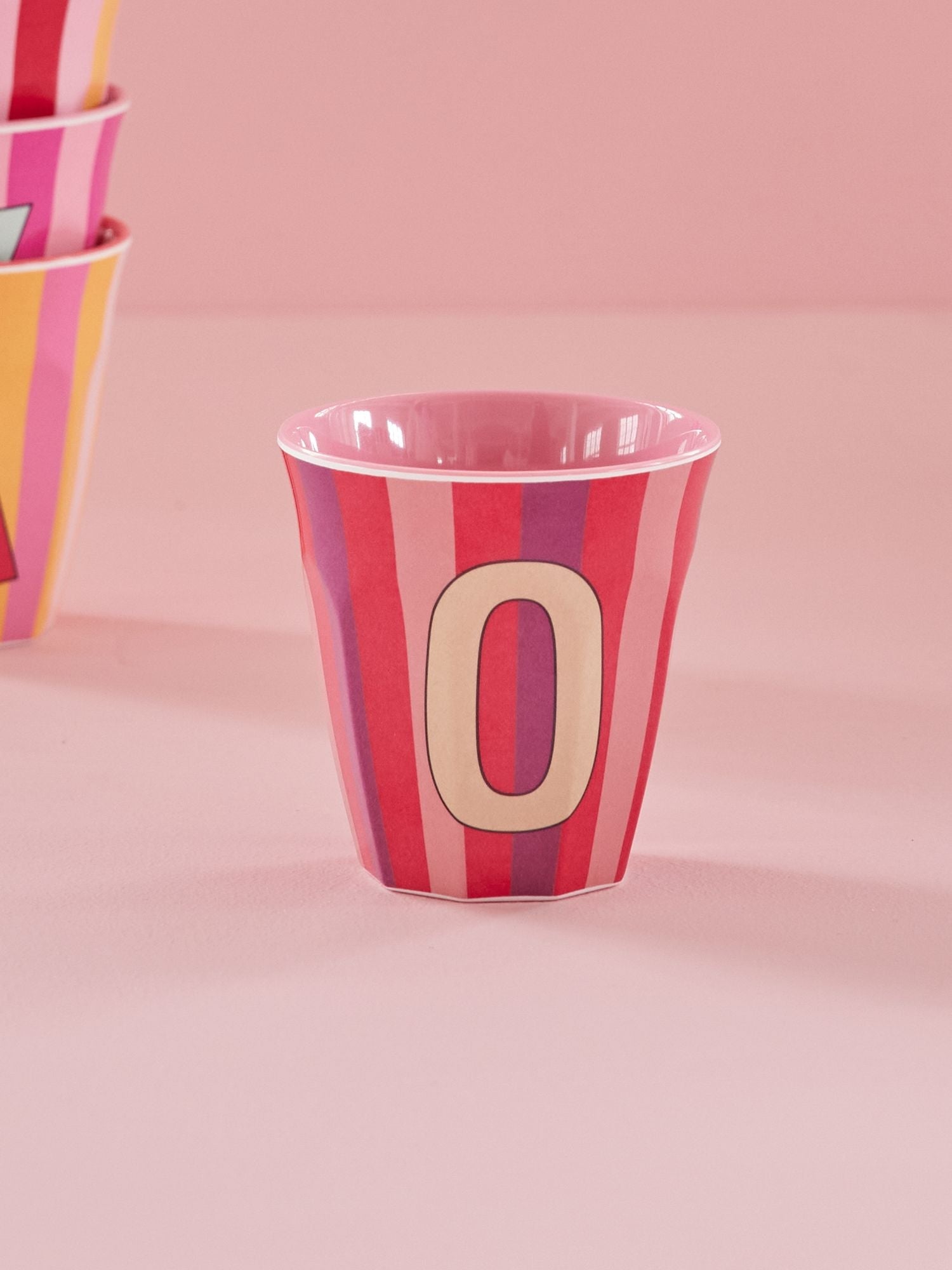 Melamine Alphabet Cup - Stripes - Pink - Medium - 250 ml