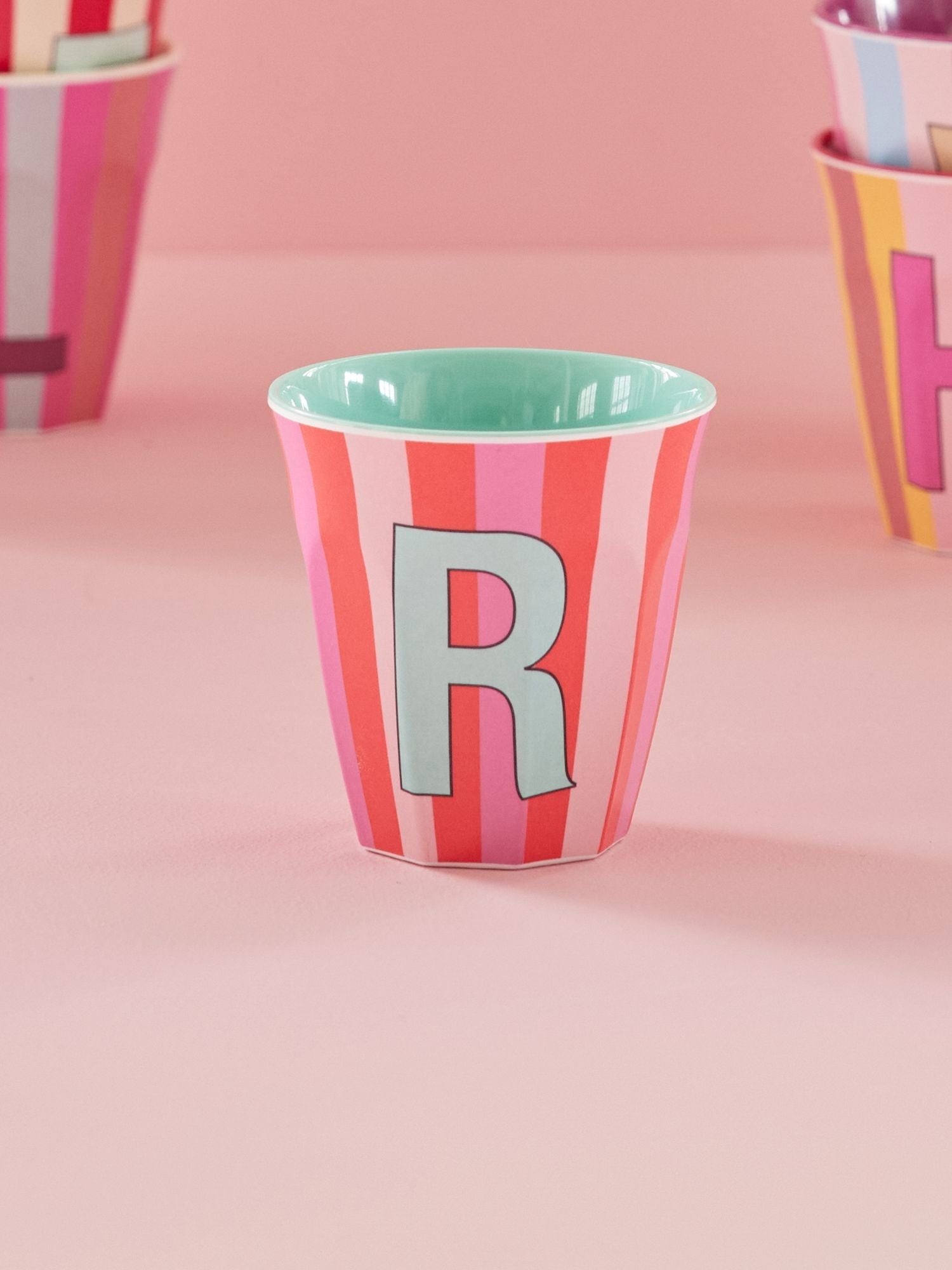 Melamine Alphabet Cup - Stripes - Pink - Medium - 250 ml