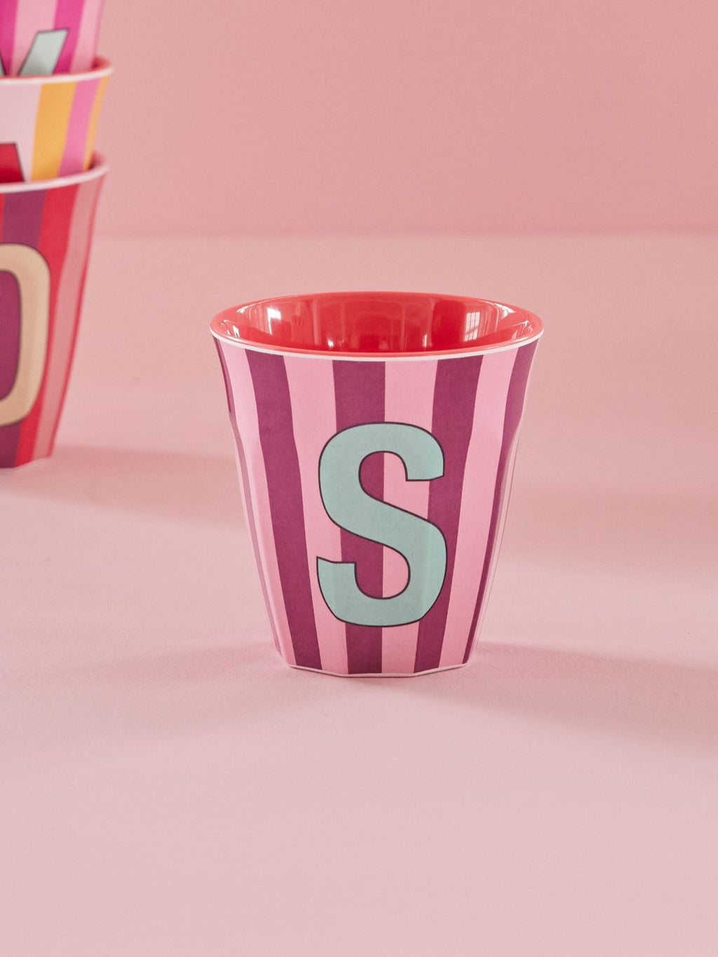Melamine Alphabet Cup - Stripes - Pink - Medium - 250 ml