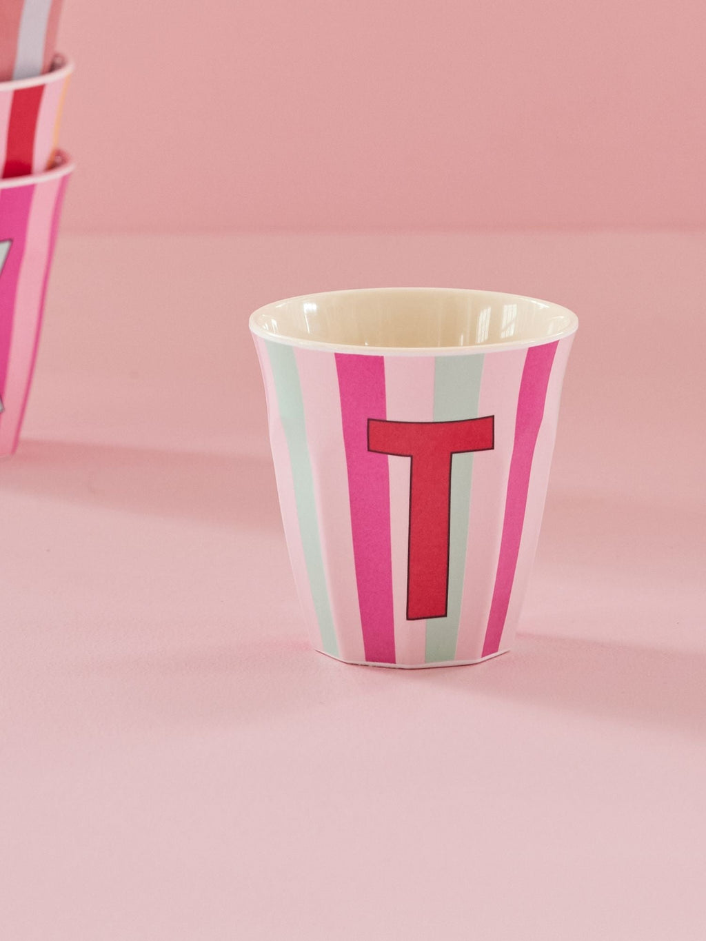 Melamine Alphabet Cup - Stripes - Pink - Medium - 250 ml