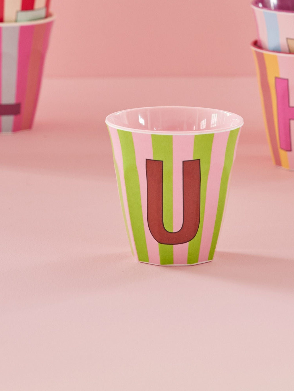 Melamine Alphabet Cup - Stripes - Pink - Medium - 250 ml