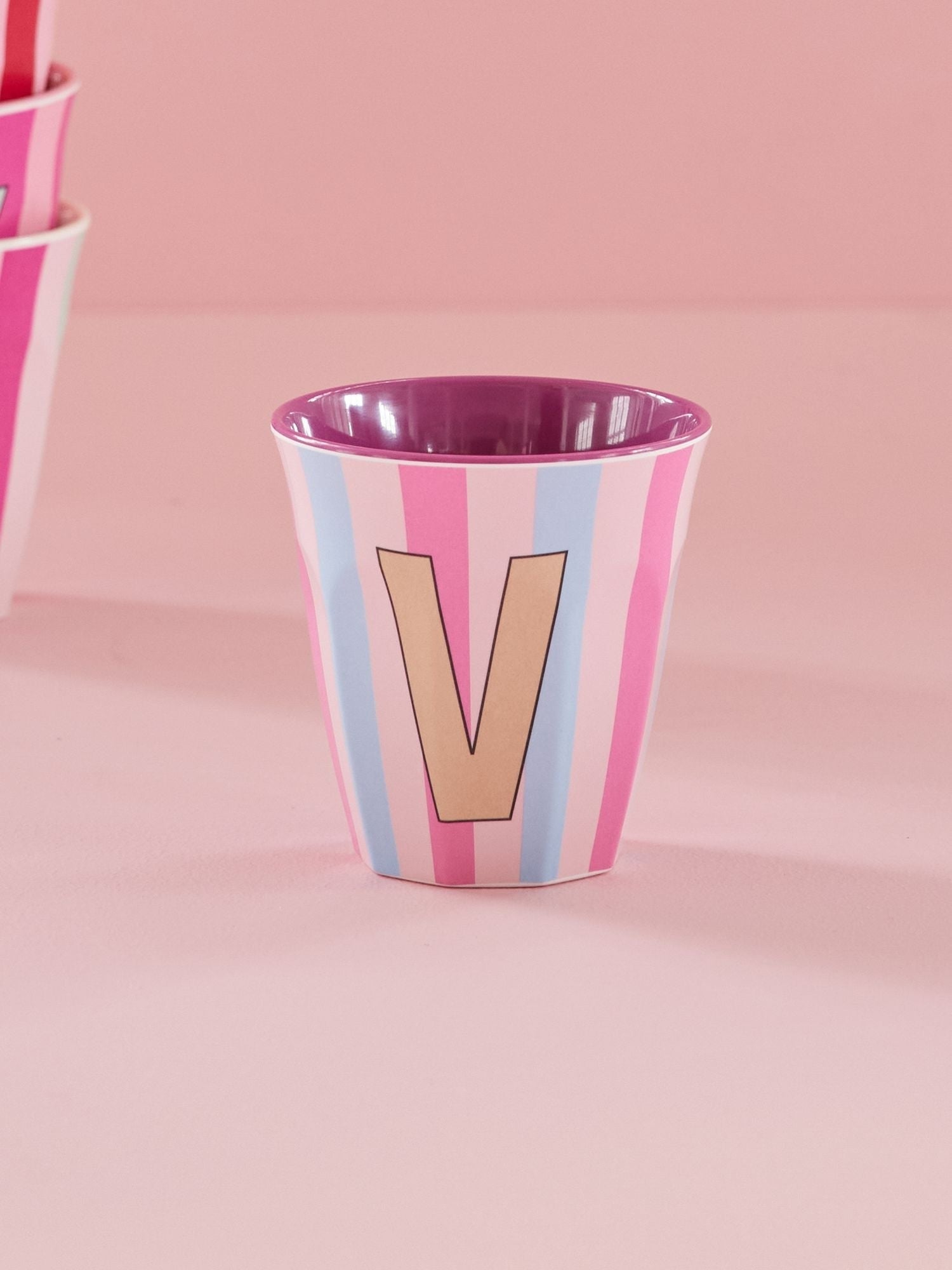 Melamine Alphabet Cup - Stripes - Pink - Medium - 250 ml