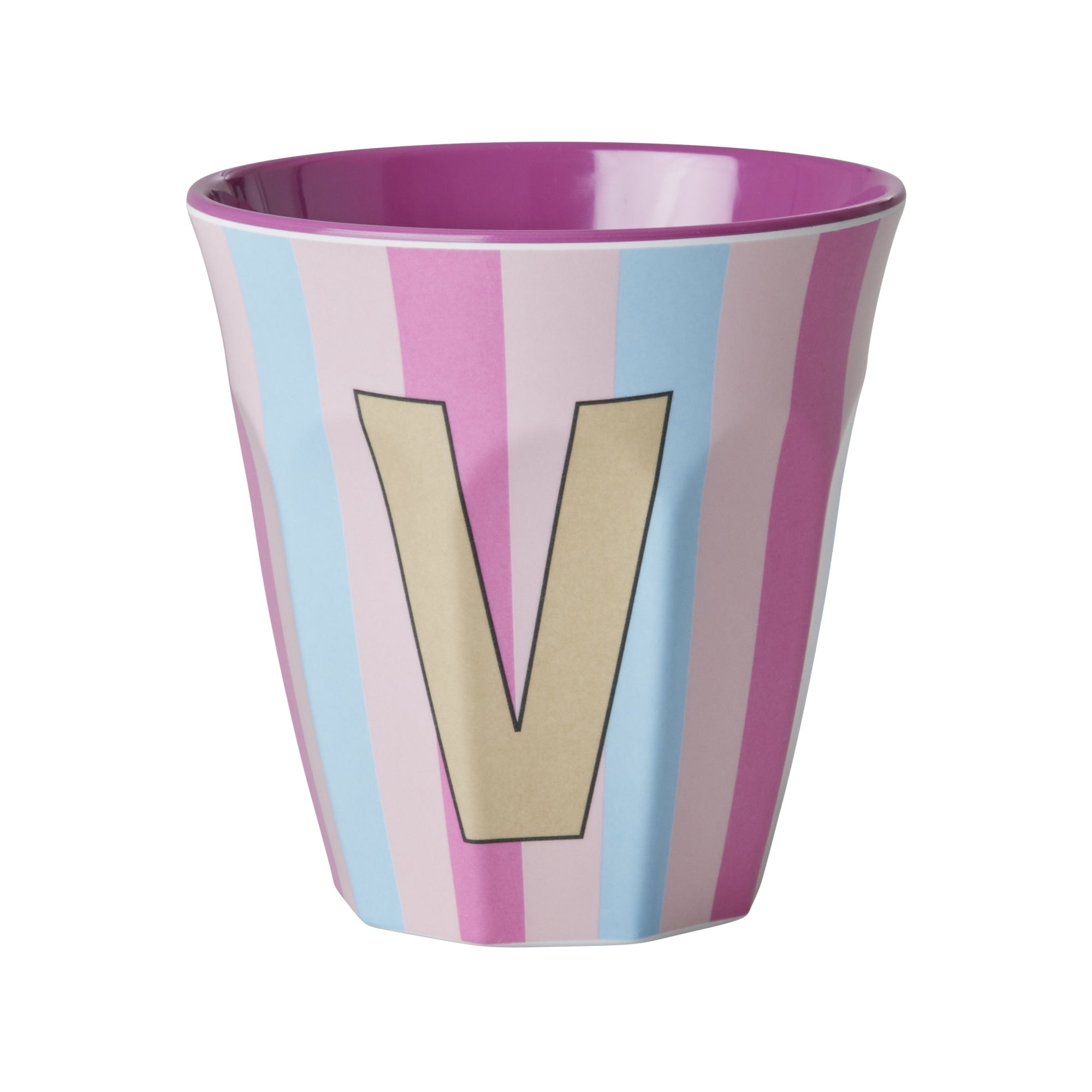 Melamine Alphabet Cup - Stripes - Pink - Medium - 250 ml