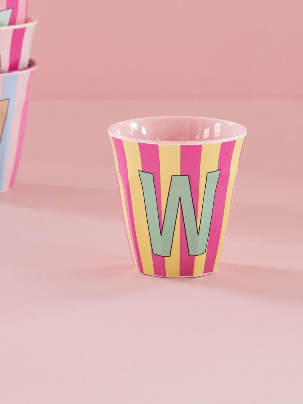 Melamine Alphabet Cup - Stripes - Pink - Medium - 250 ml
