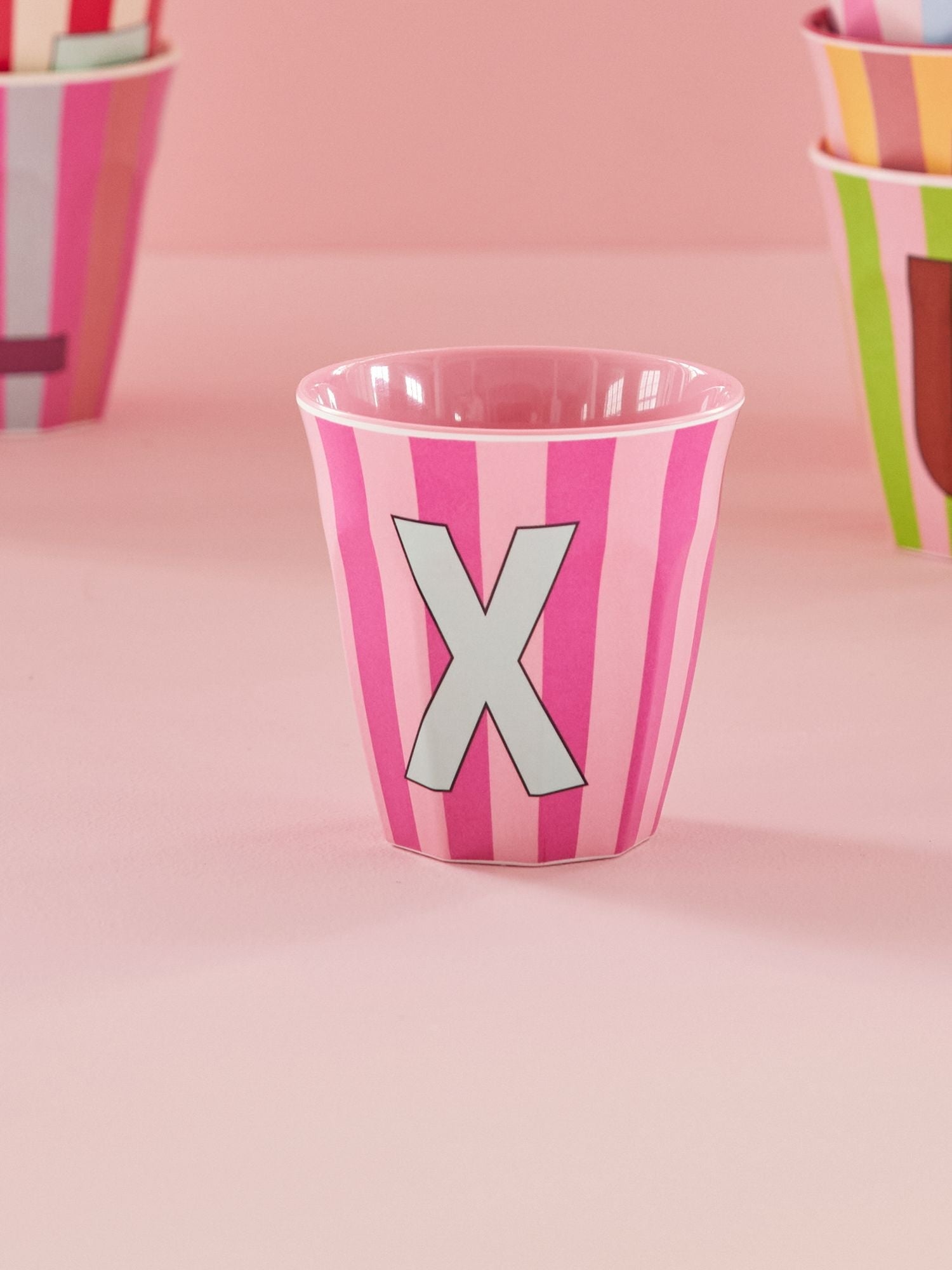 Melamine Alphabet Cup - Stripes - Pink - Medium - 250 ml