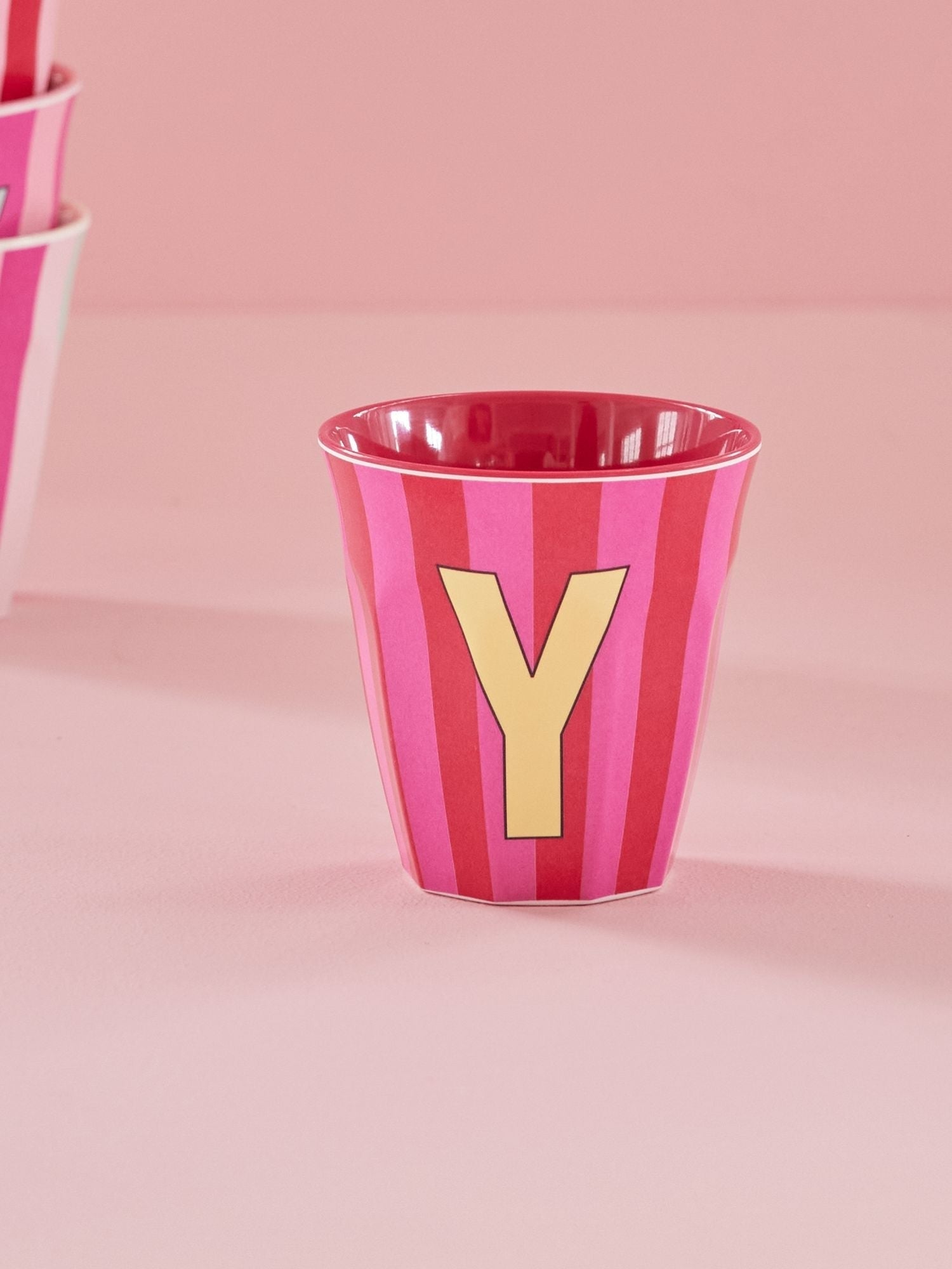 Melamine Alphabet Cup - Stripes - Pink - Medium - 250 ml