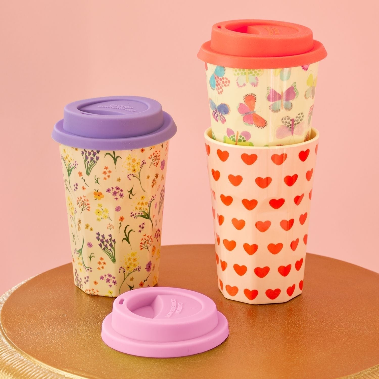 Set of 3 Silicone Lids for Tall Melamine Cups in 3 Asst. Pinkish Colours