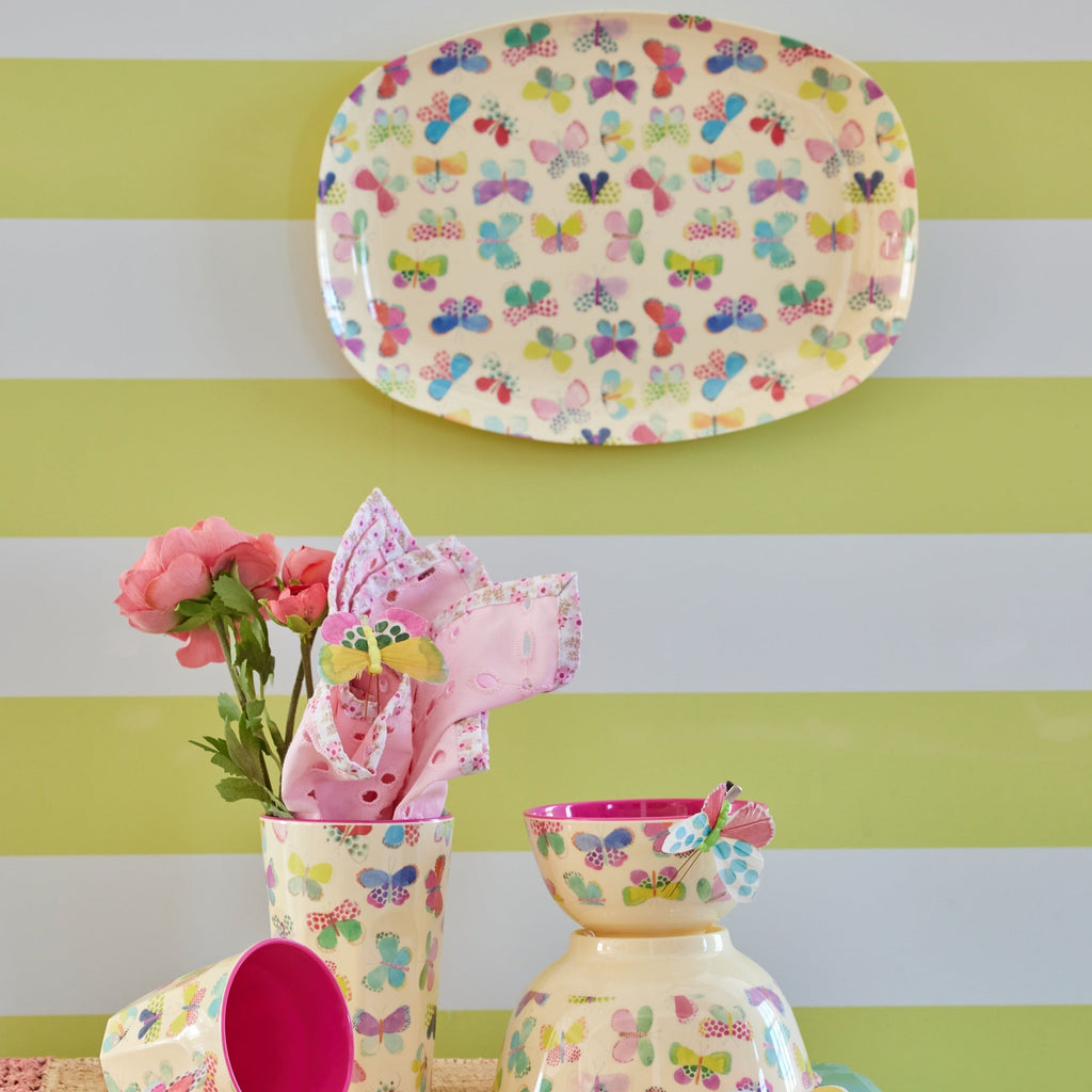 Melamine Rectangular Plate with Butterfly Print