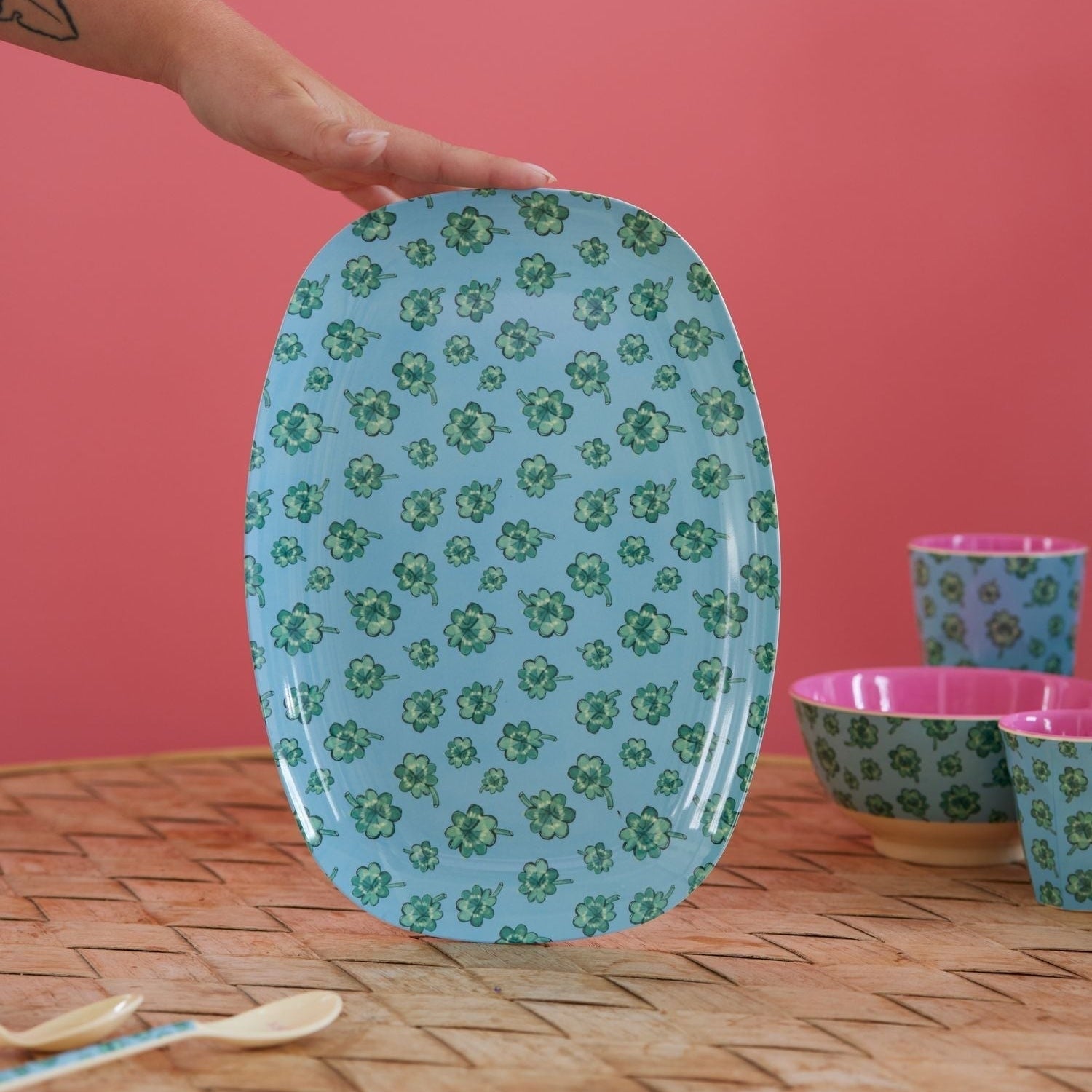 Melamine Rectangular Plate with Good Luck Print