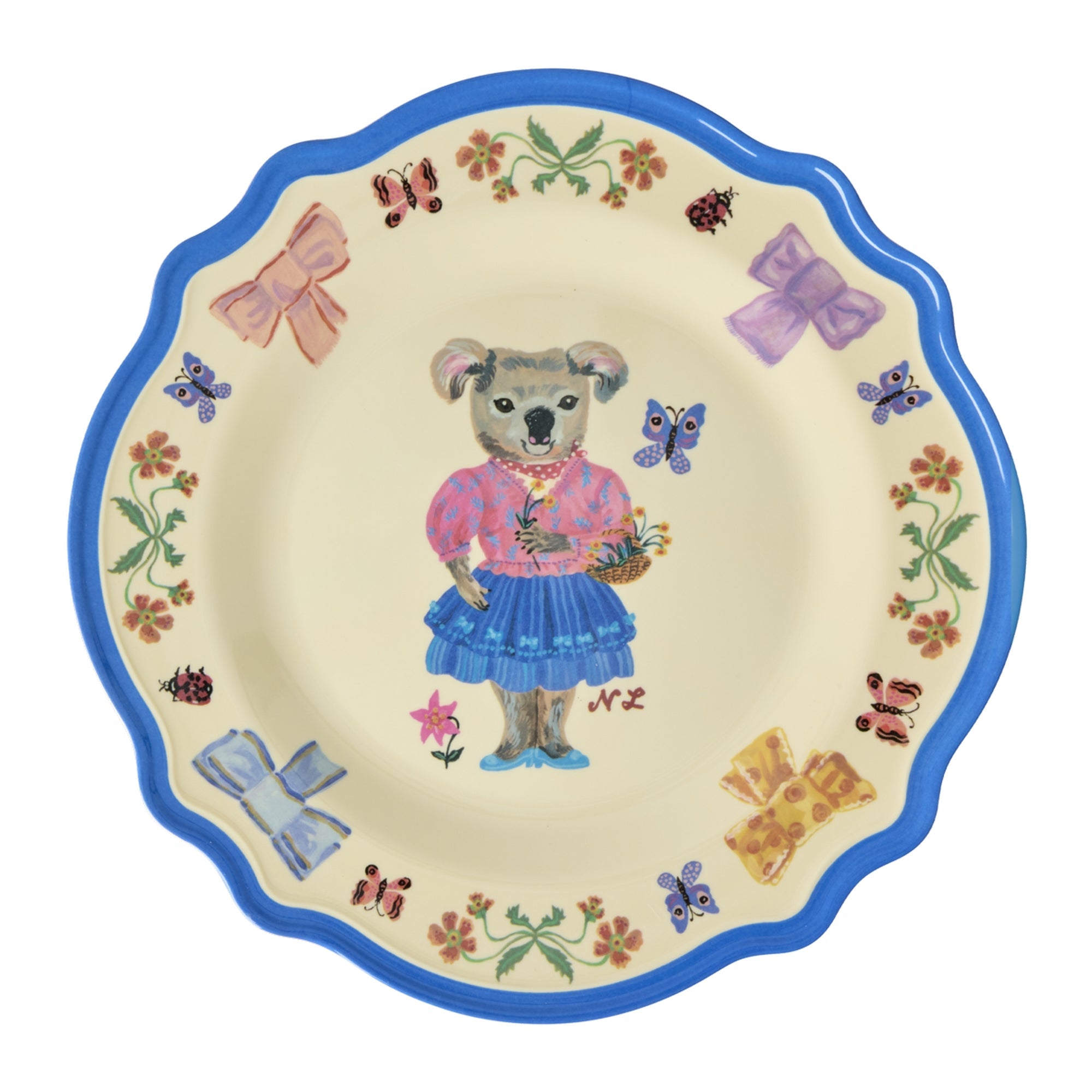 Melamine Vintage Dinner Plate with Nathalie Lété Print - Blue