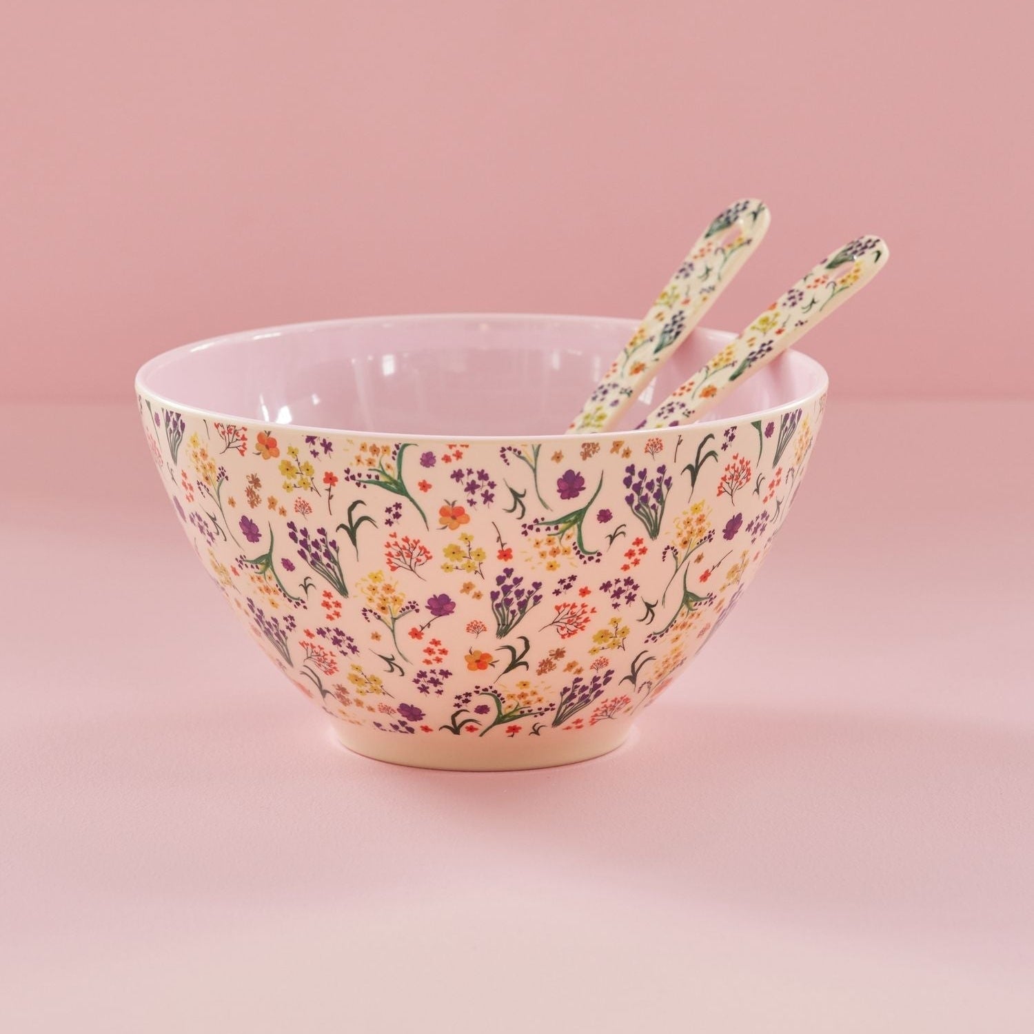Melamine Salad Bowl with Wild Flowers Print - 4,5 L