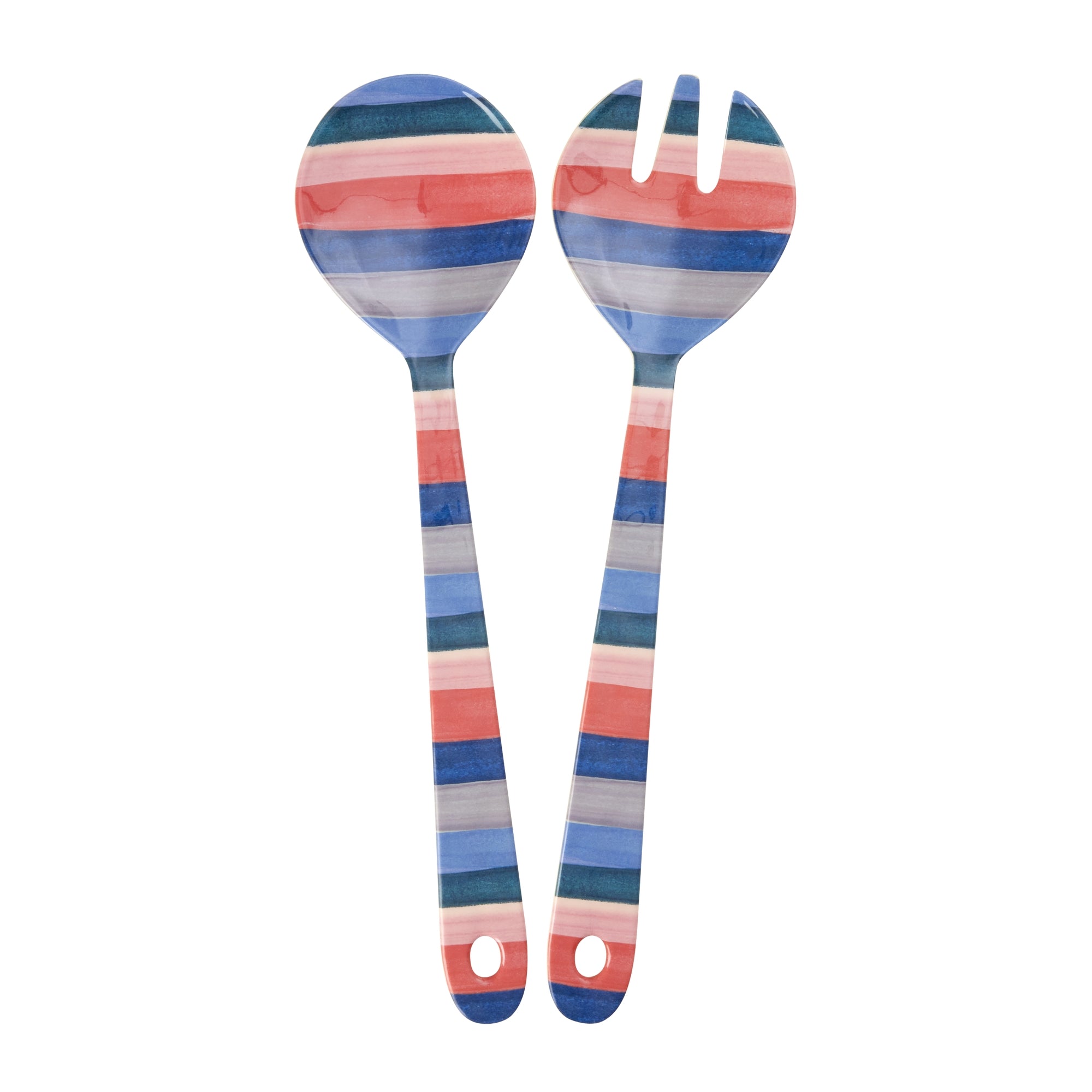 Melamine Salad Spoon and Fork with A New York Minute Stripes Print