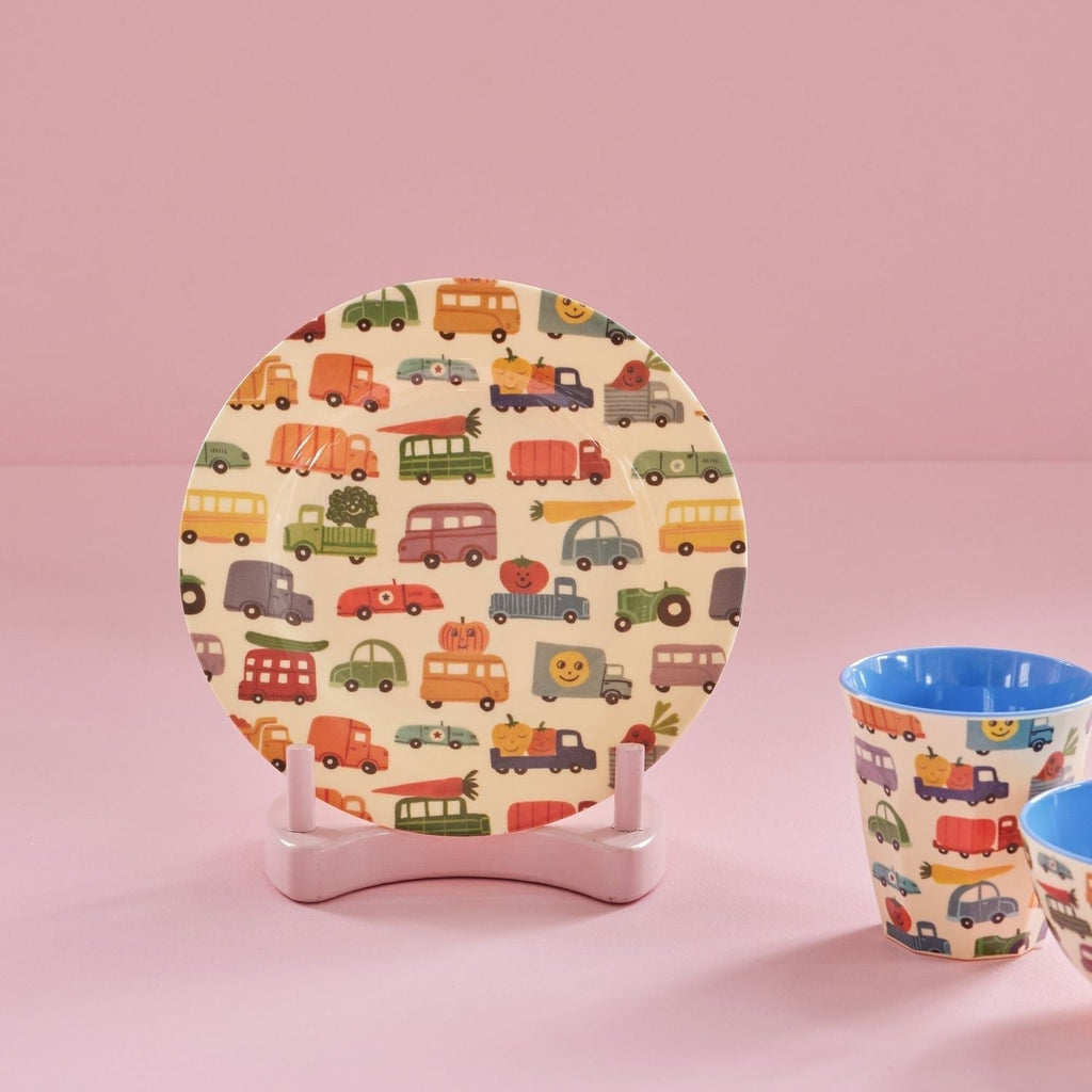 Melamine Kids Lunch Plate with Happy Cars Print
