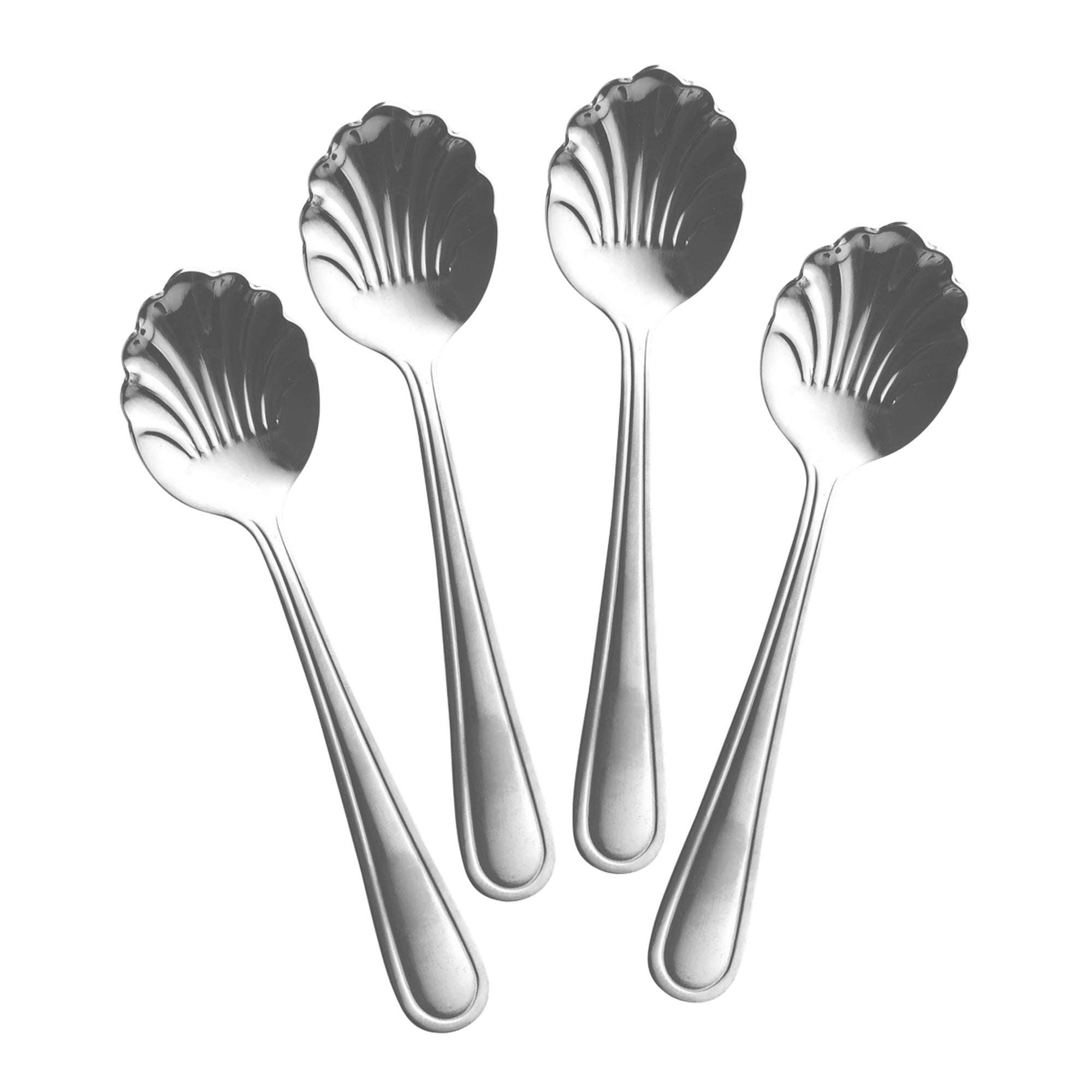 Stainless Steel Seashell Tea Spoon - Silver - Set of 4