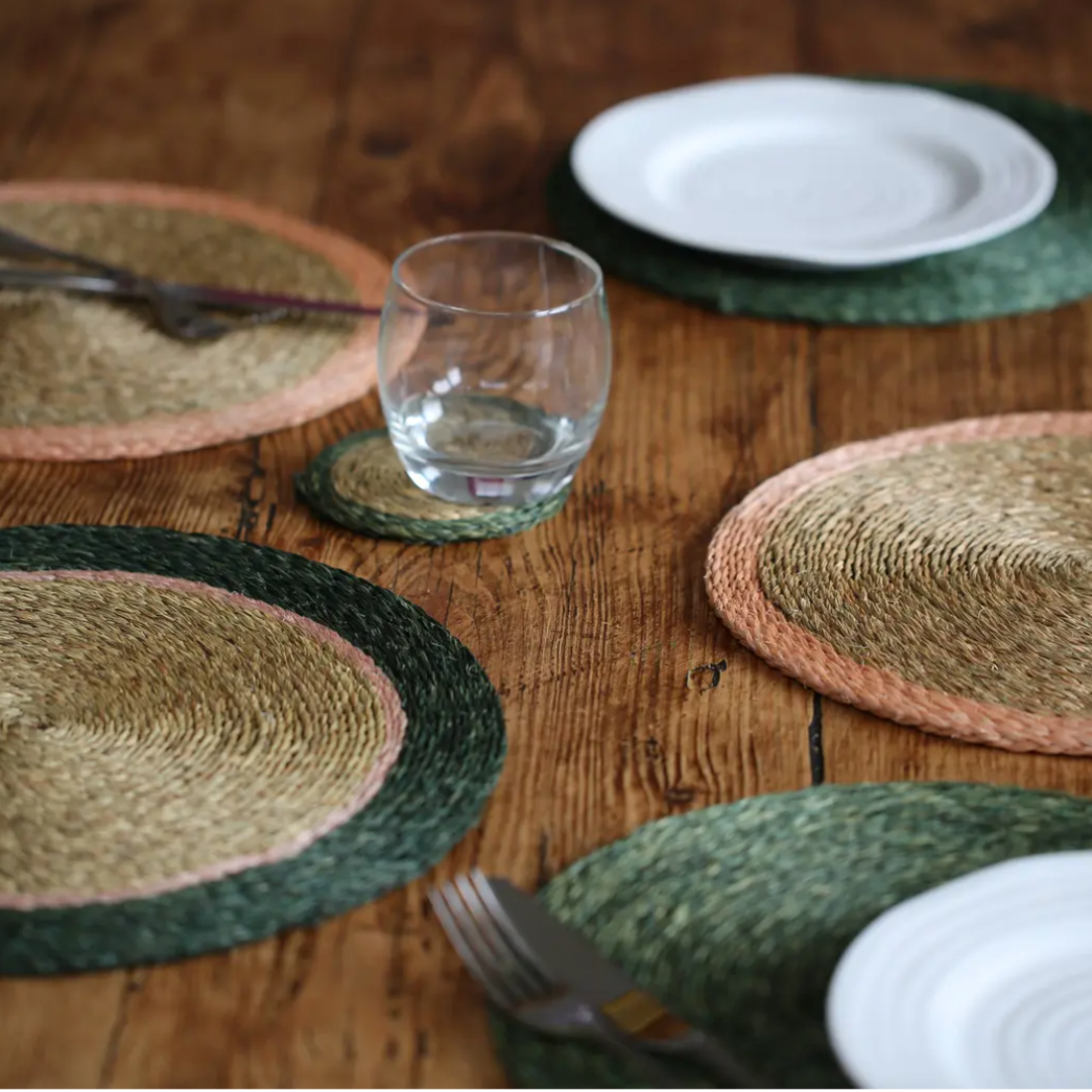 GONE RURAL Forest Green Woven Grass Placemats 28cm