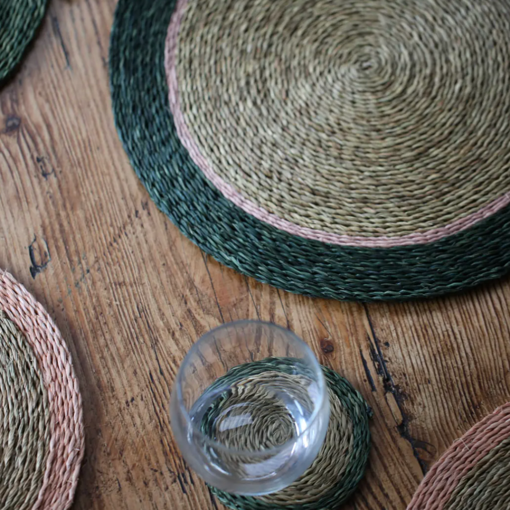 GONE RURAL Forest Green Woven Grass Placemats 28cm