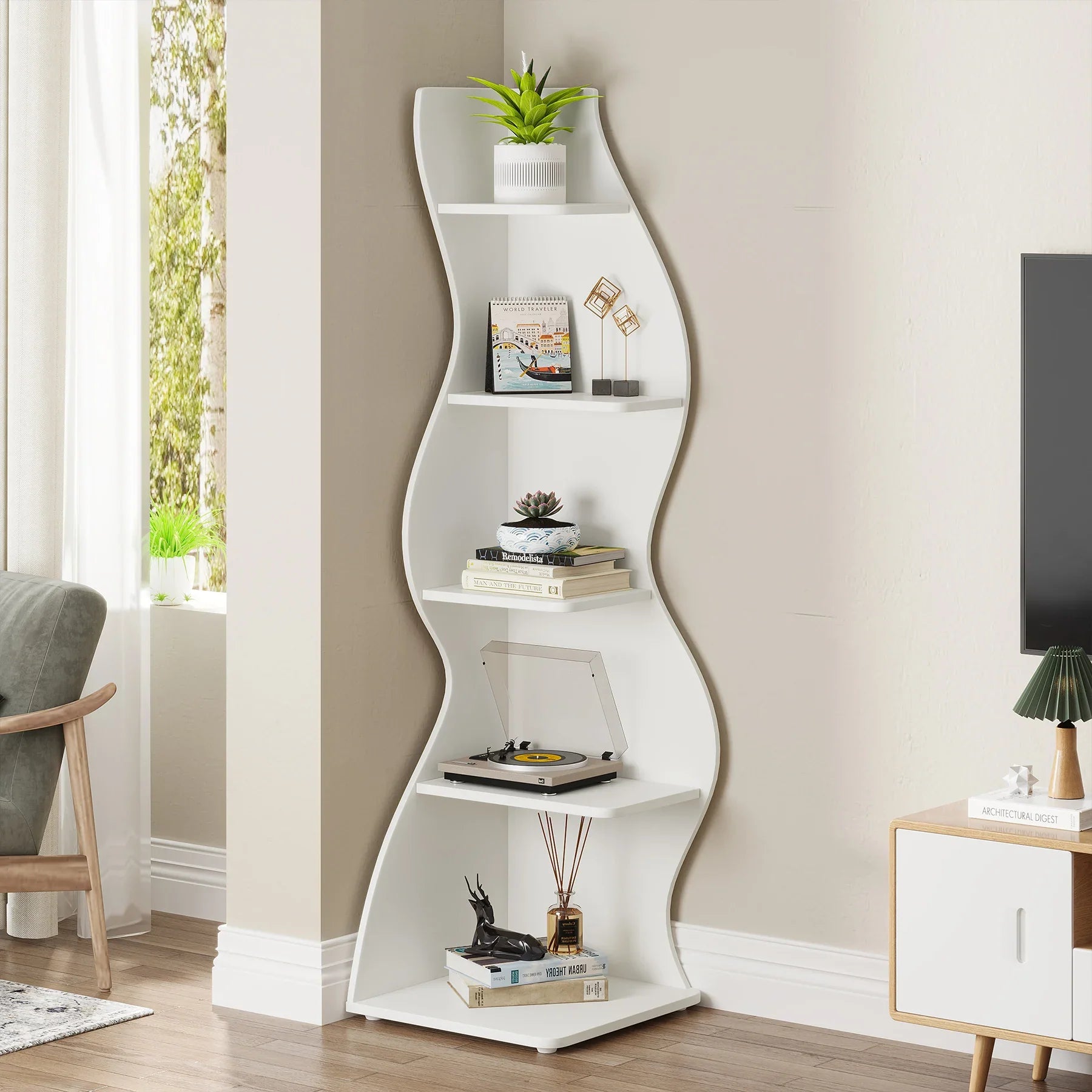 Tribesigns Corner Shelf Modern 5-Tier Wall Corner Bookshelf