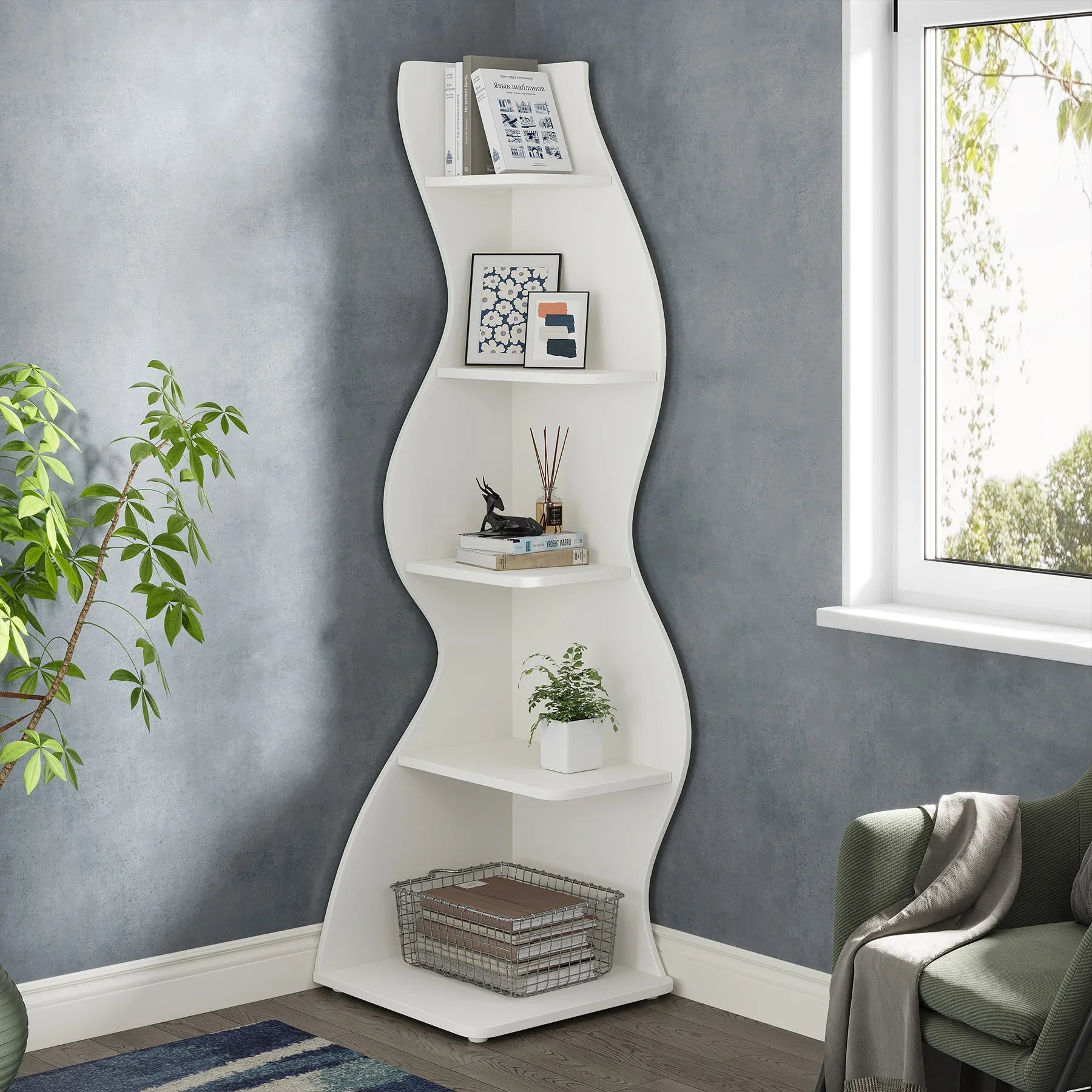 Tribesigns Corner Shelf Modern 5-Tier Wall Corner Bookshelf