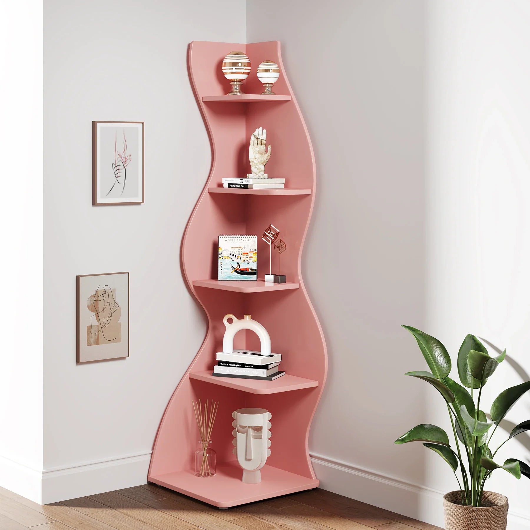 Tribesigns Corner Shelf Modern 5-Tier Wall Corner Bookshelf