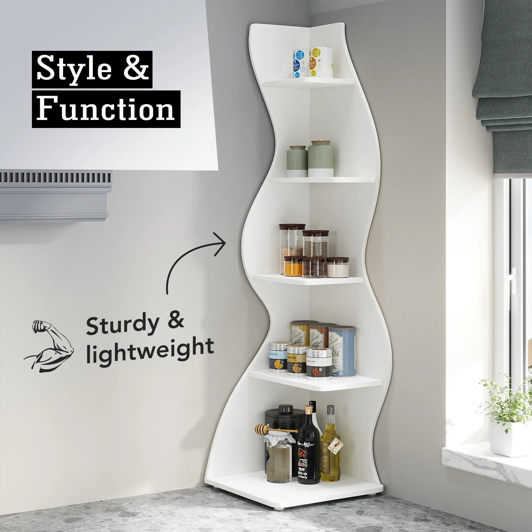 Tribesigns Corner Shelf Modern 5-Tier Wall Corner Bookshelf
