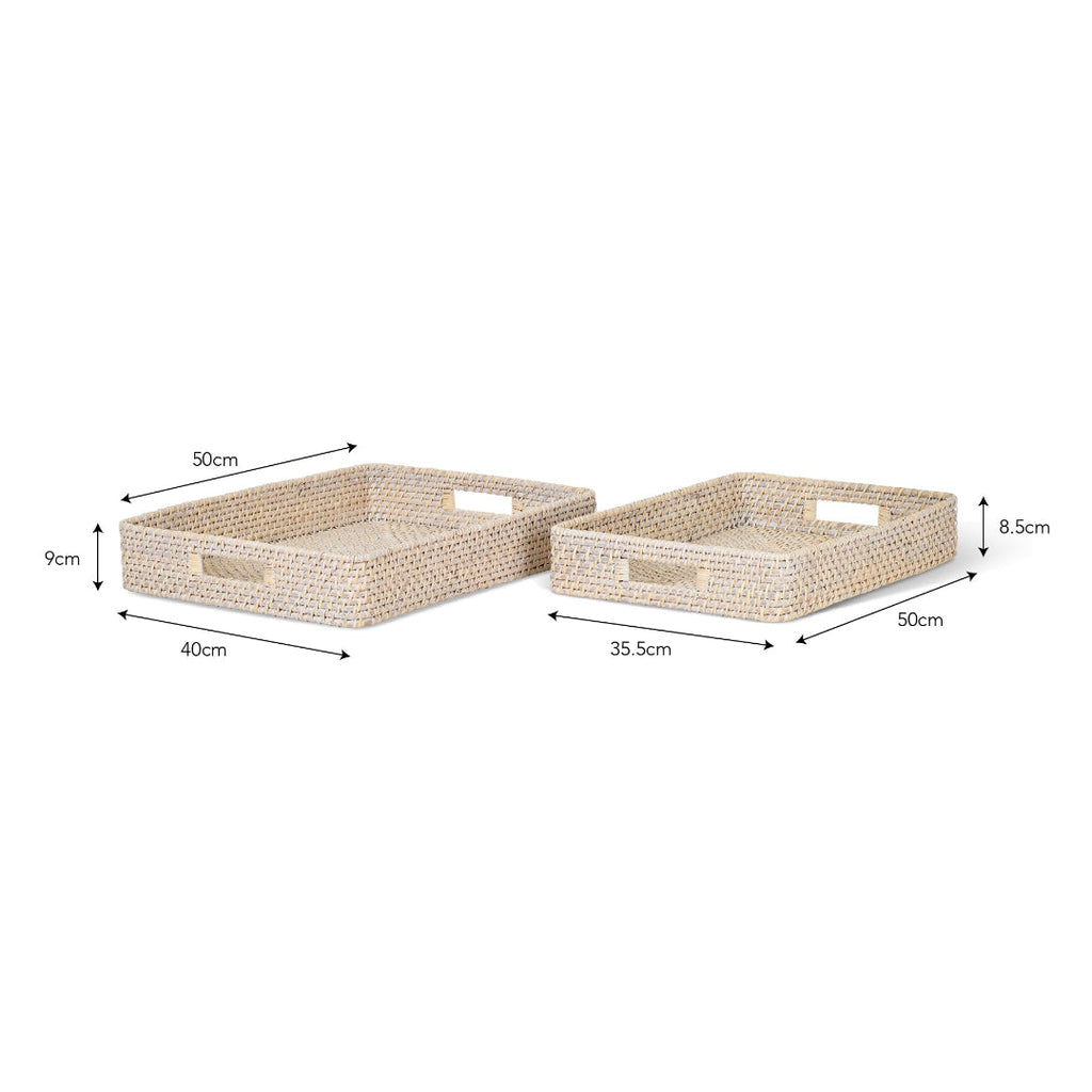 Garden Trading: Wittering Rattan Rectangular Trays Set of 2 White
