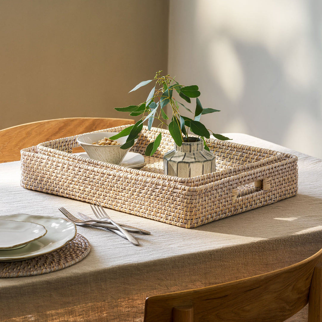 Garden Trading: Wittering Rattan Rectangular Trays Set of 2 White