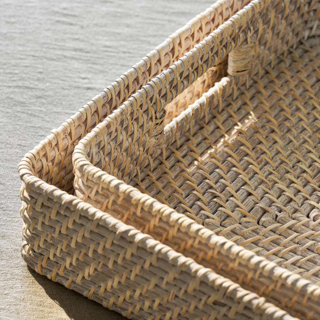 Garden Trading: Wittering Rattan Rectangular Trays Set of 2 White