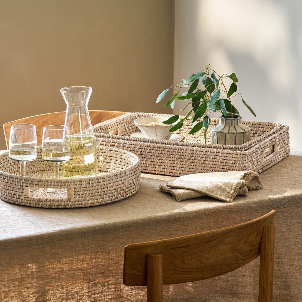 Garden Trading: Wittering Rattan Rectangular Trays Set of 2 White