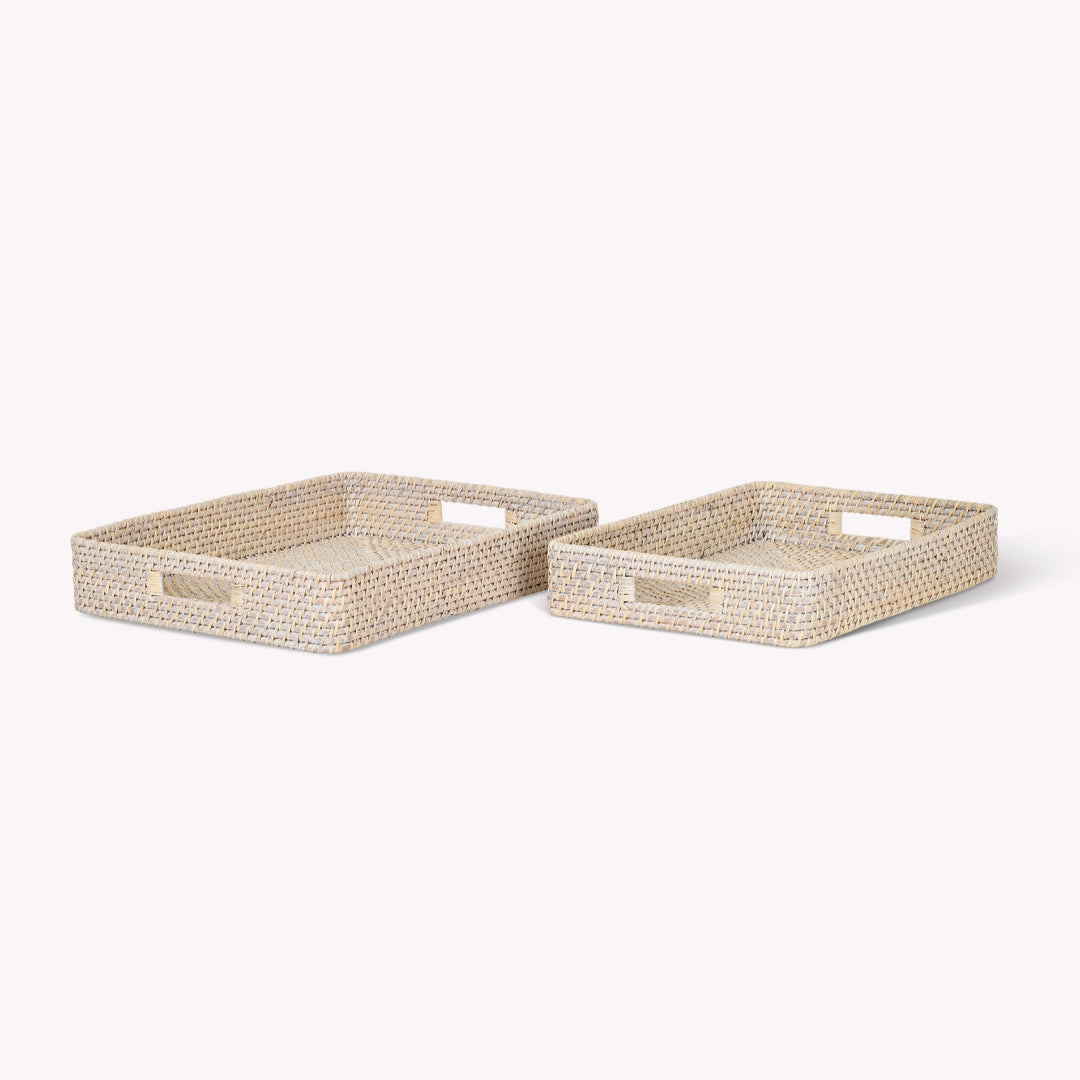Garden Trading: Wittering Rattan Rectangular Trays Set of 2 White