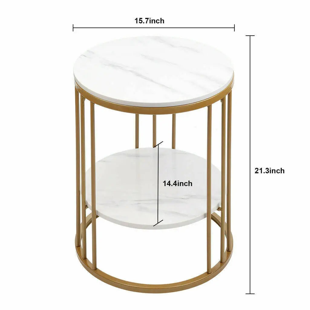 2-Tier Gold and White Marble Effect Side Table