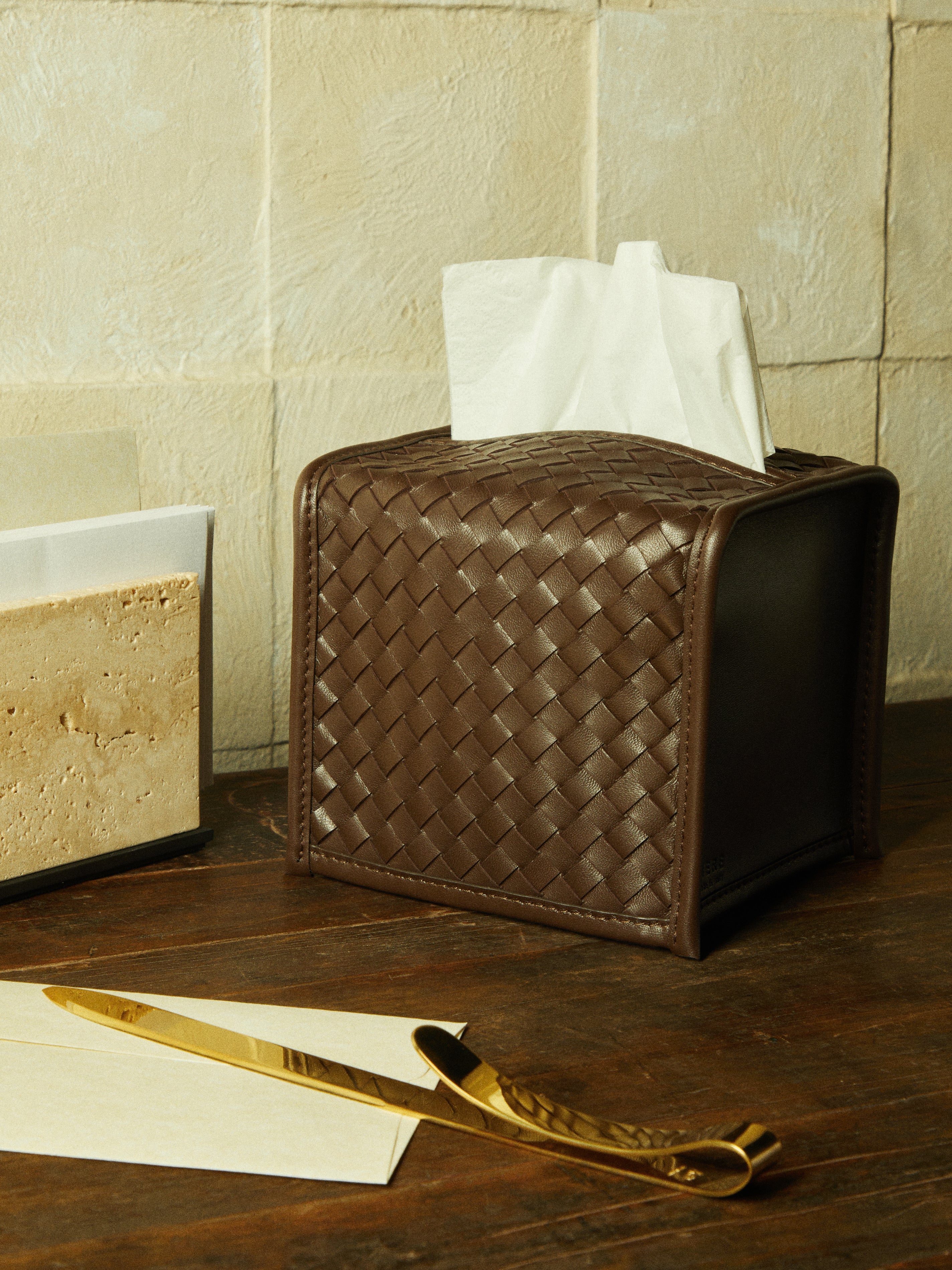 Woven Leather Tissue Box