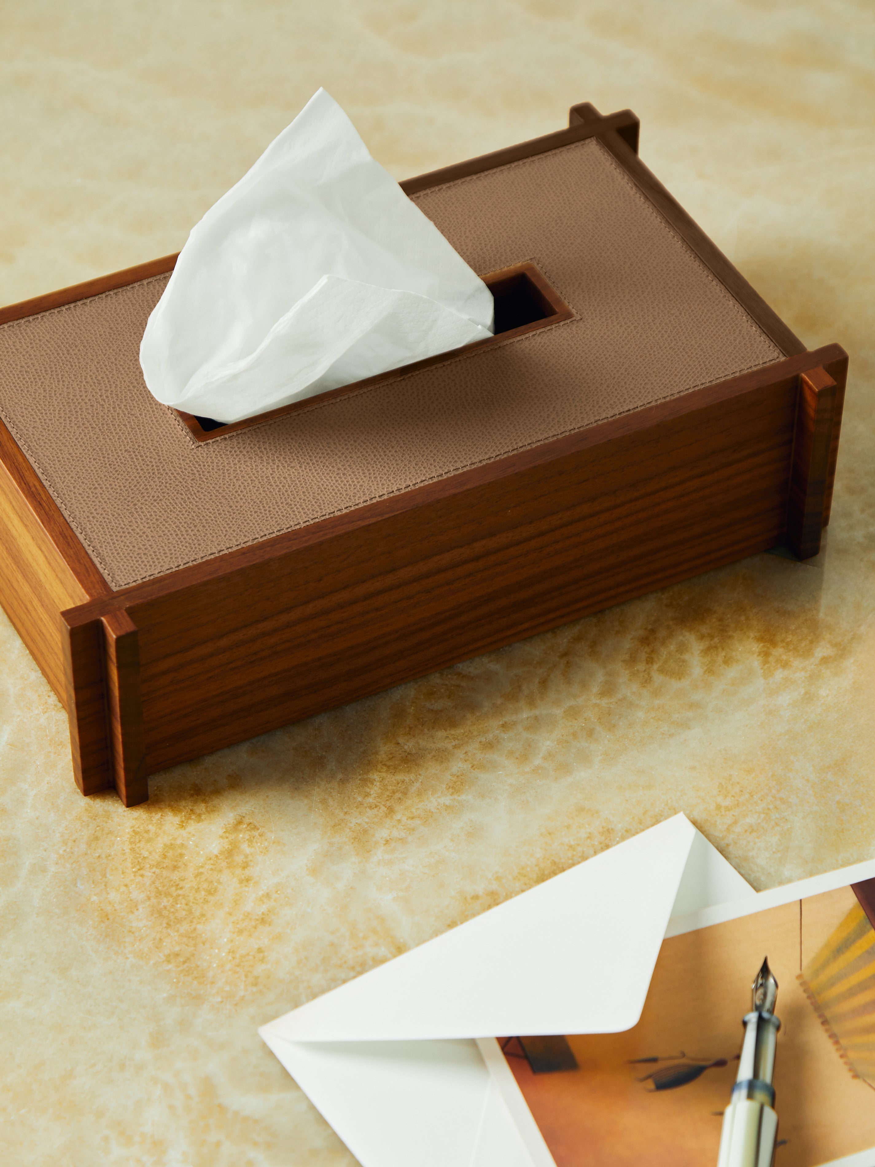 Structura Leather and Wood Tissue Holder