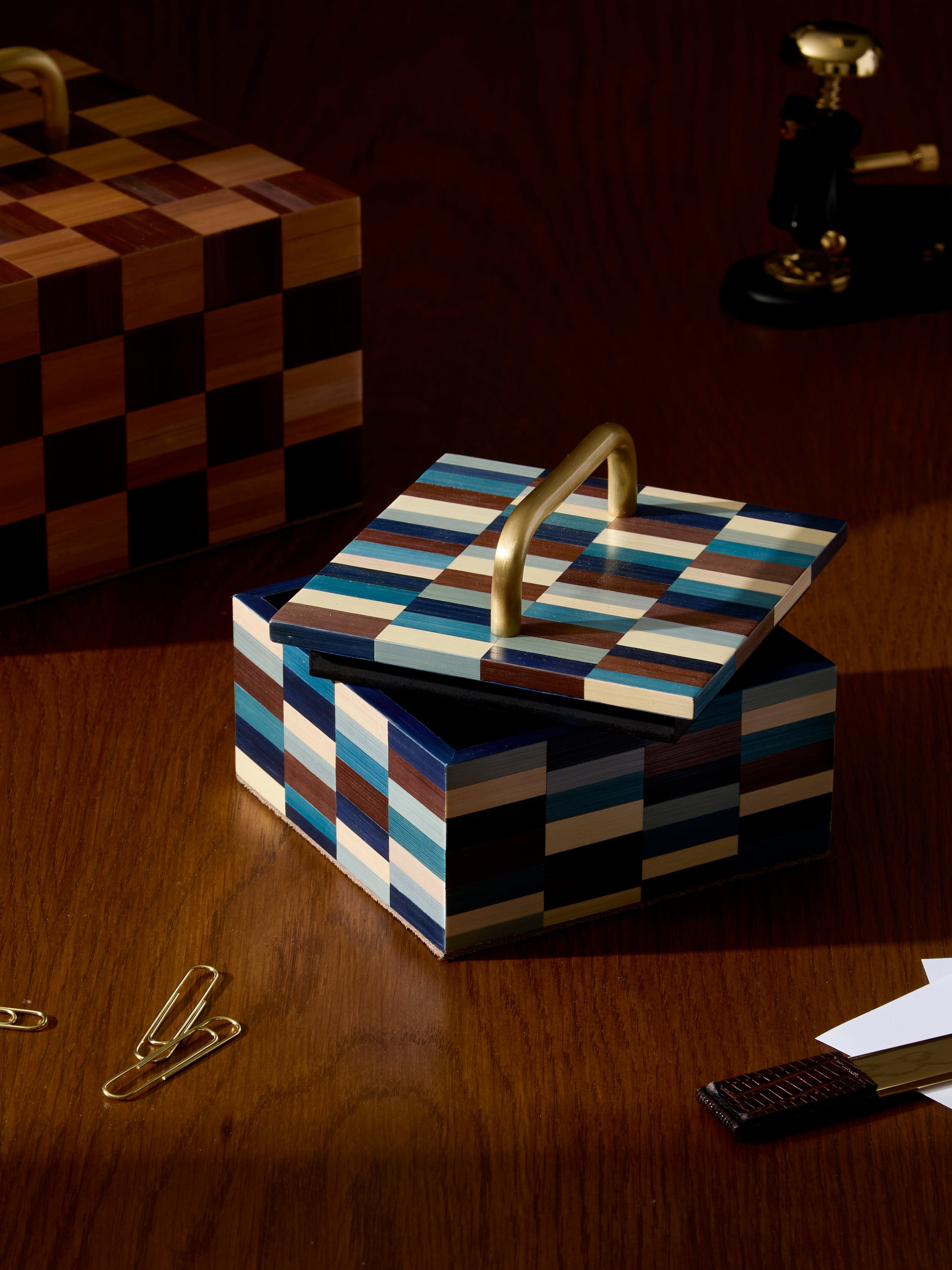 Subway Weave Rye Straw Inlay Wood Box