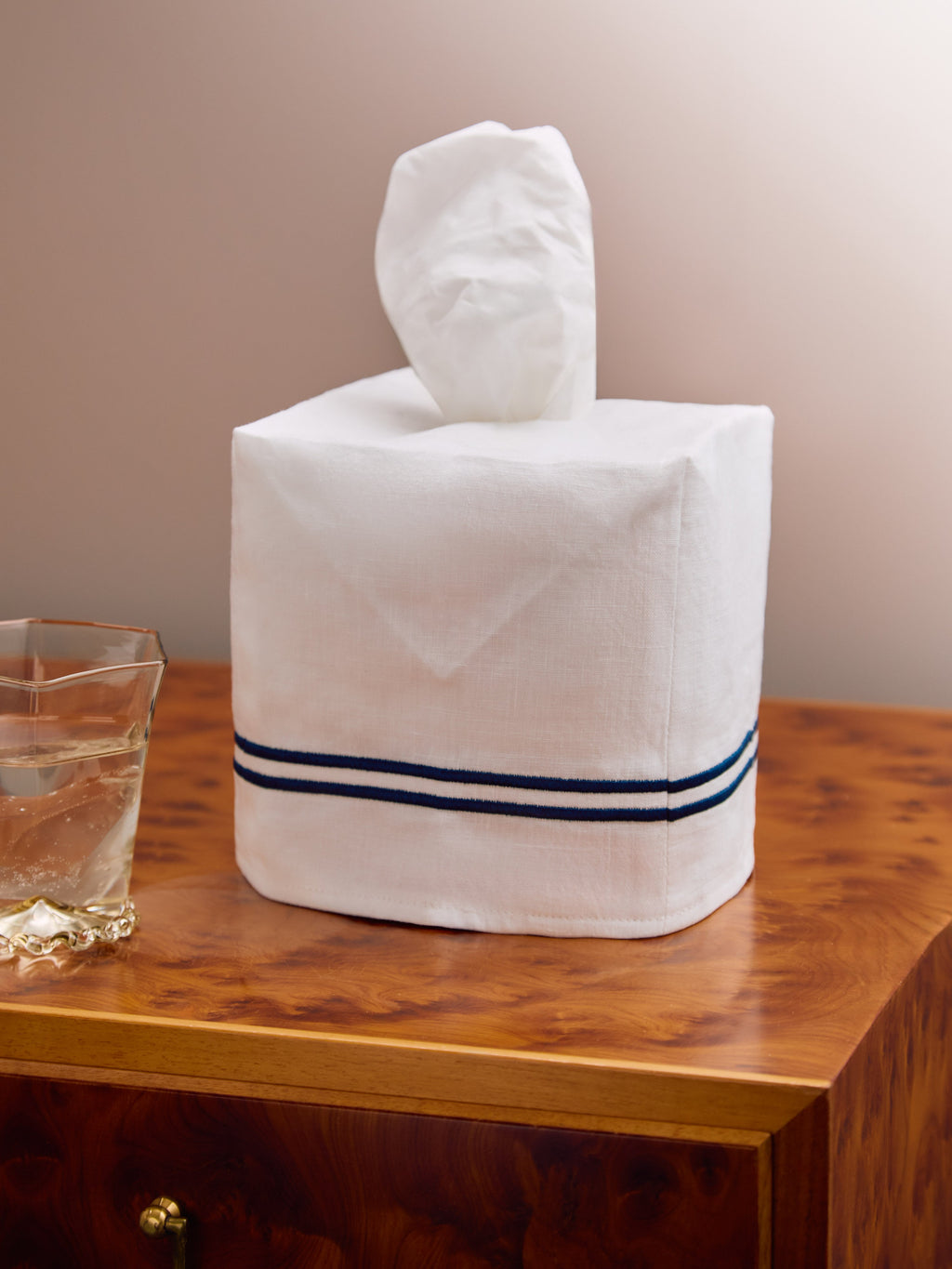 Antibes Embroidered Linen Rectangular Tissue Box