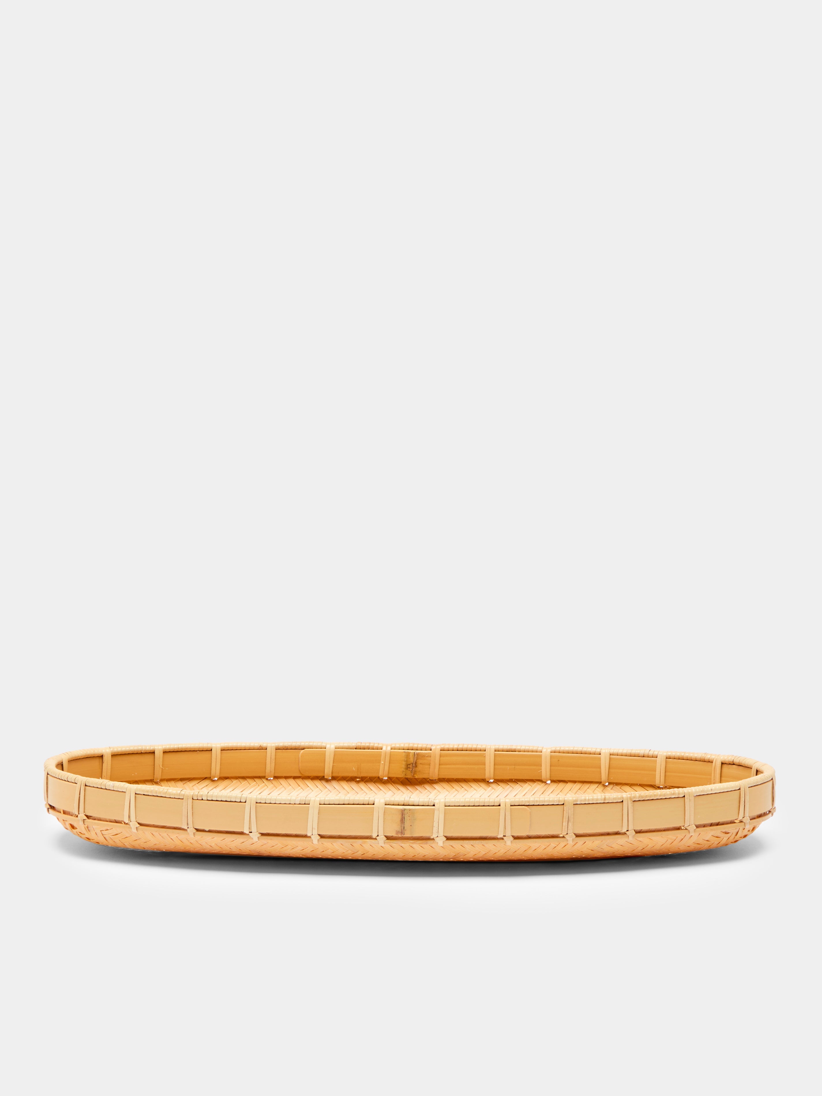 Handwoven Bamboo Low Round Tray