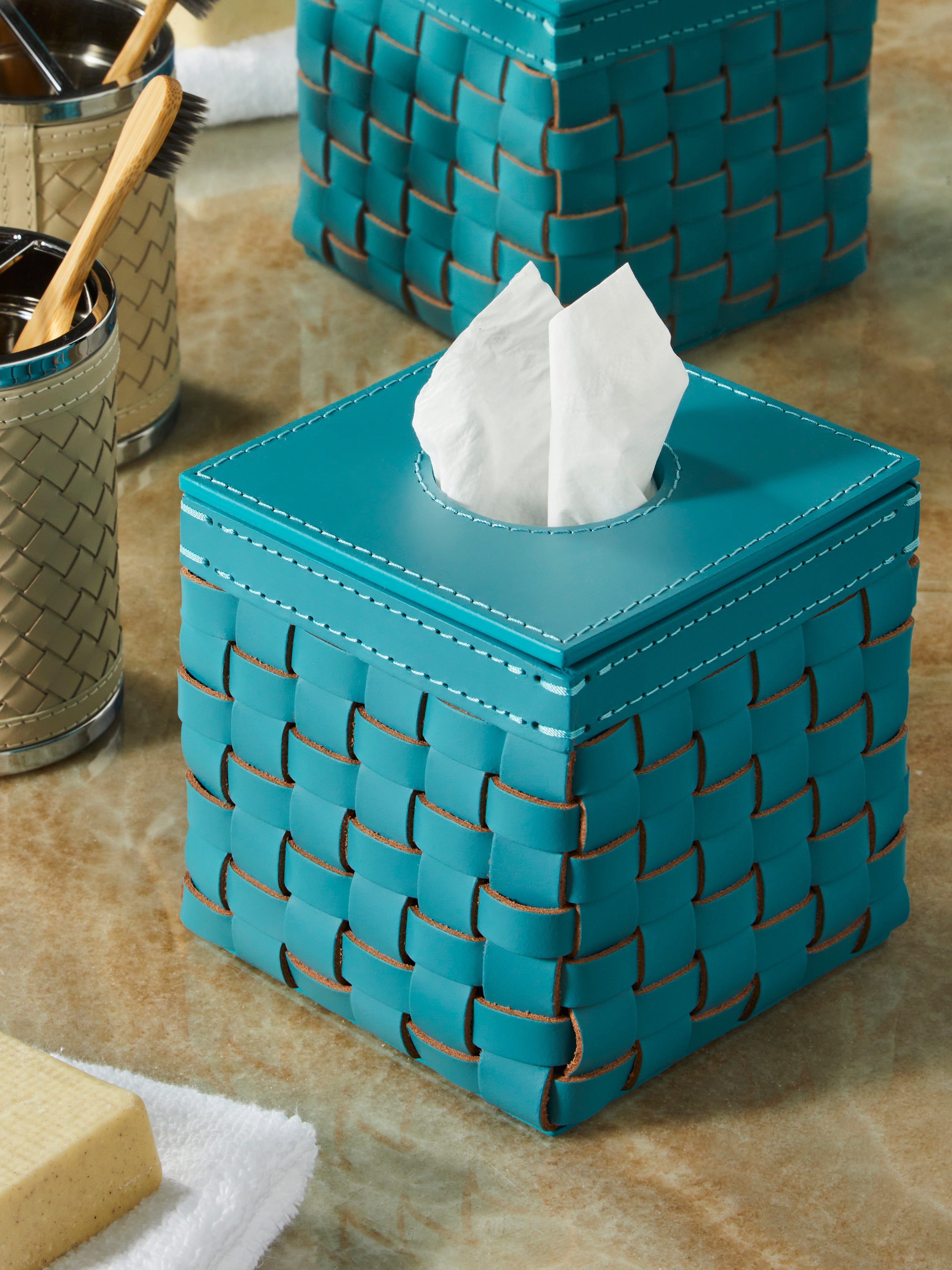 Woven Leather Tissue Box