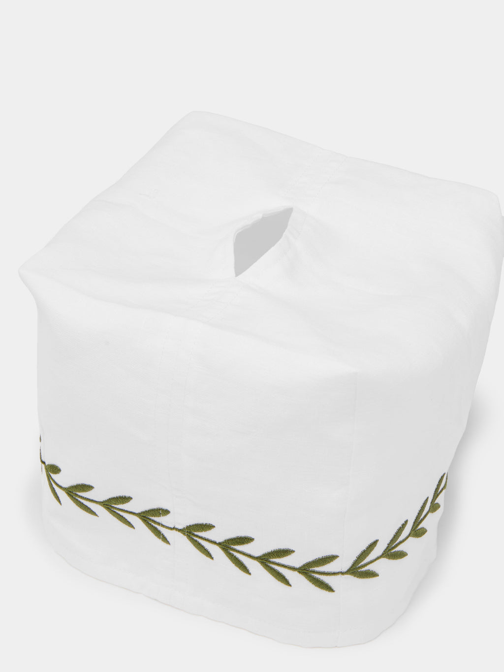 Laurel Leaf Embroidered Linen Rectangular Tissue Box