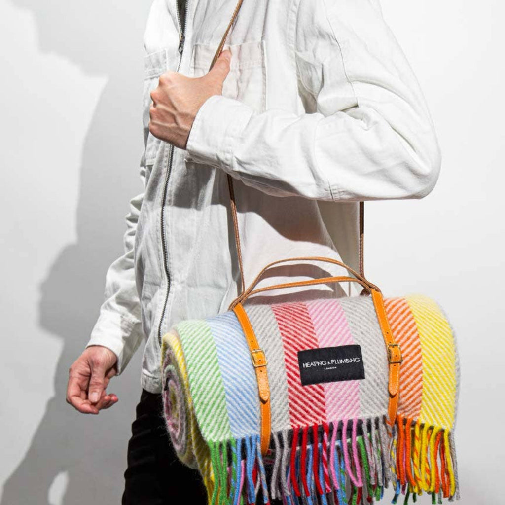 Heating & Plumbing London - Pure New Wool Waterproof Picnic Blanket - Rainbow
