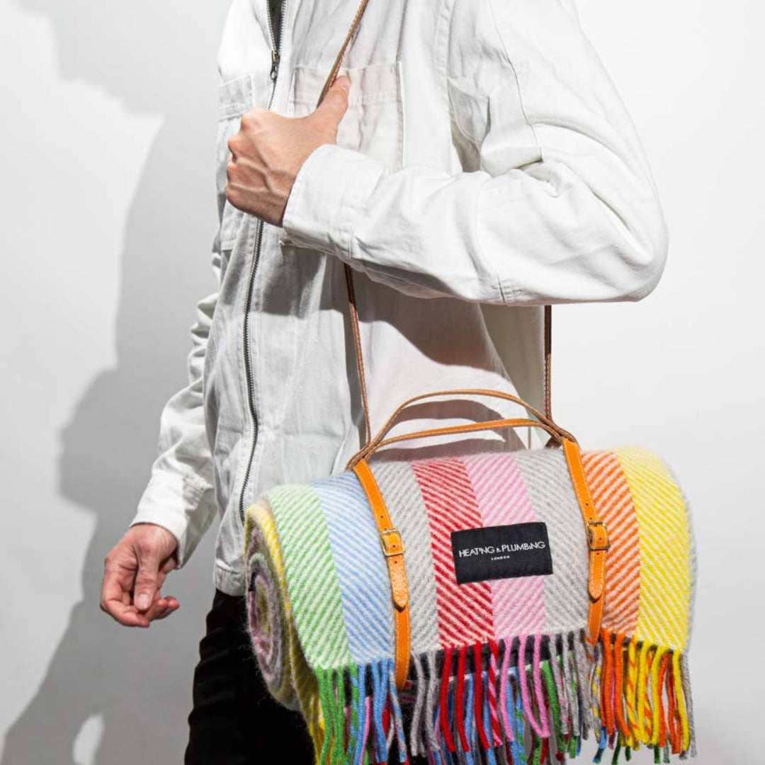Heating & Plumbing London - Pure New Wool Waterproof Picnic Blanket - Rainbow