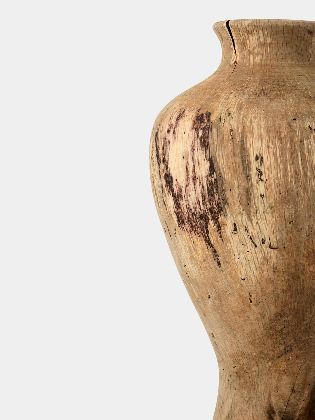 Hand-Turned Japanese Stone Oak Earth-Finish Vase (13in/33.5cm)