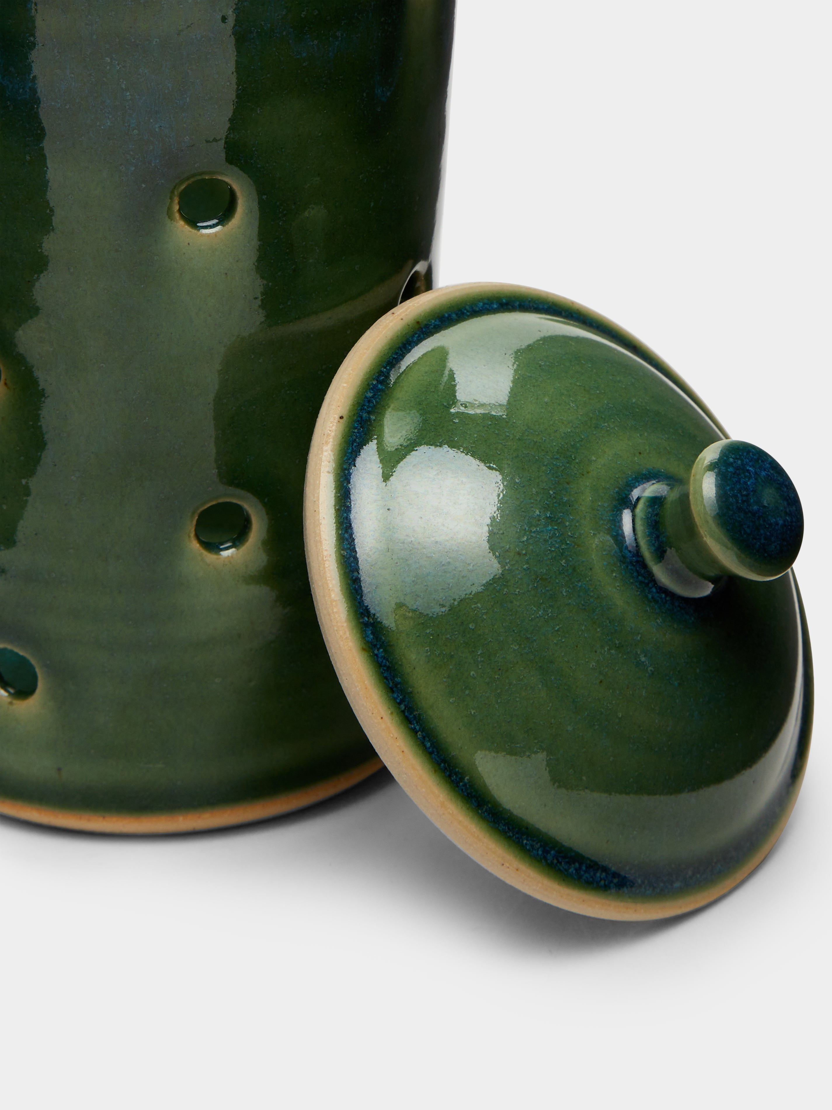 Stoneware Oil Pourer, Garlic Jar and Salt Sellar Set