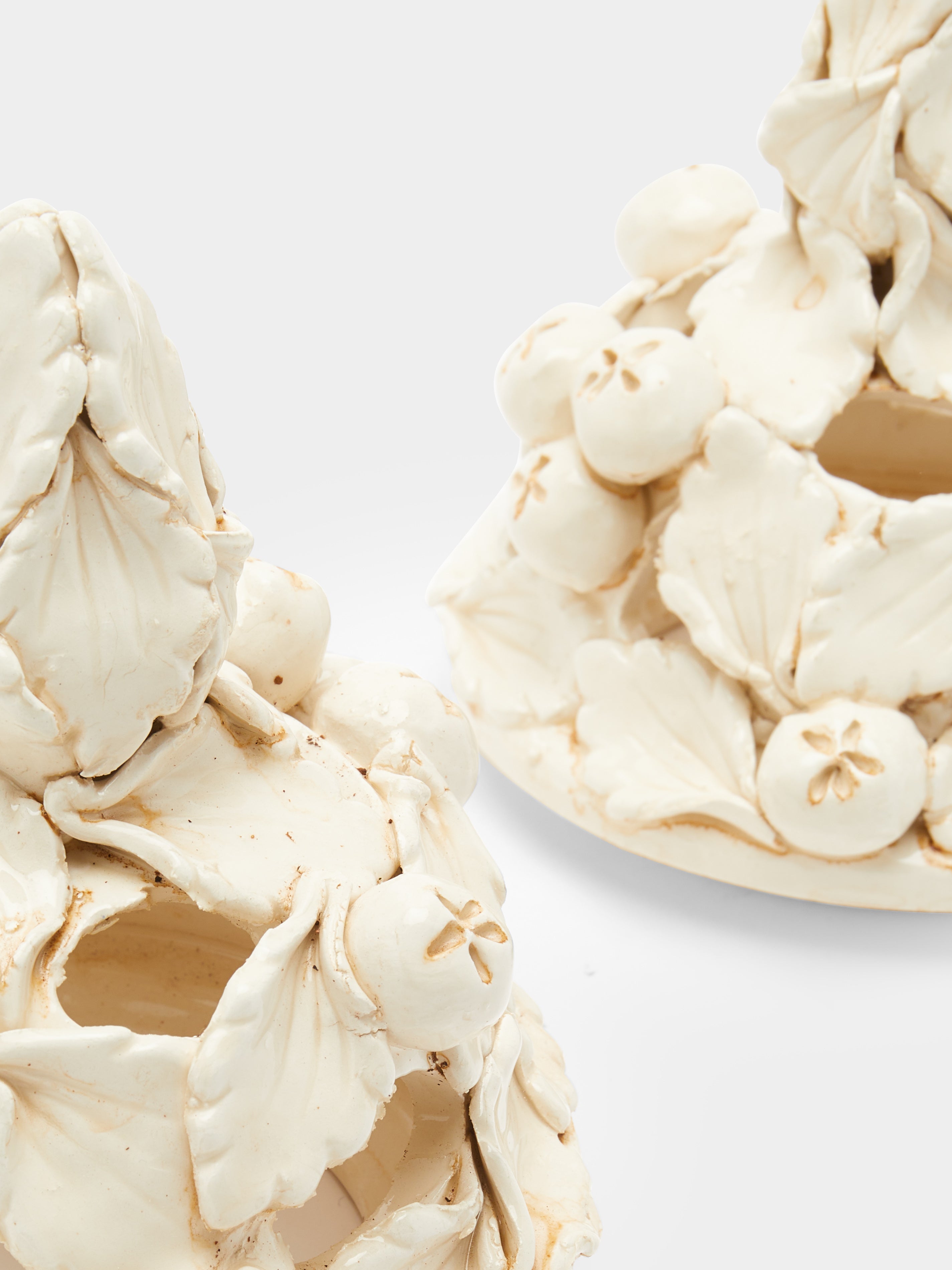 1940s Floral Relief Ceramic Vases (Set of 2)