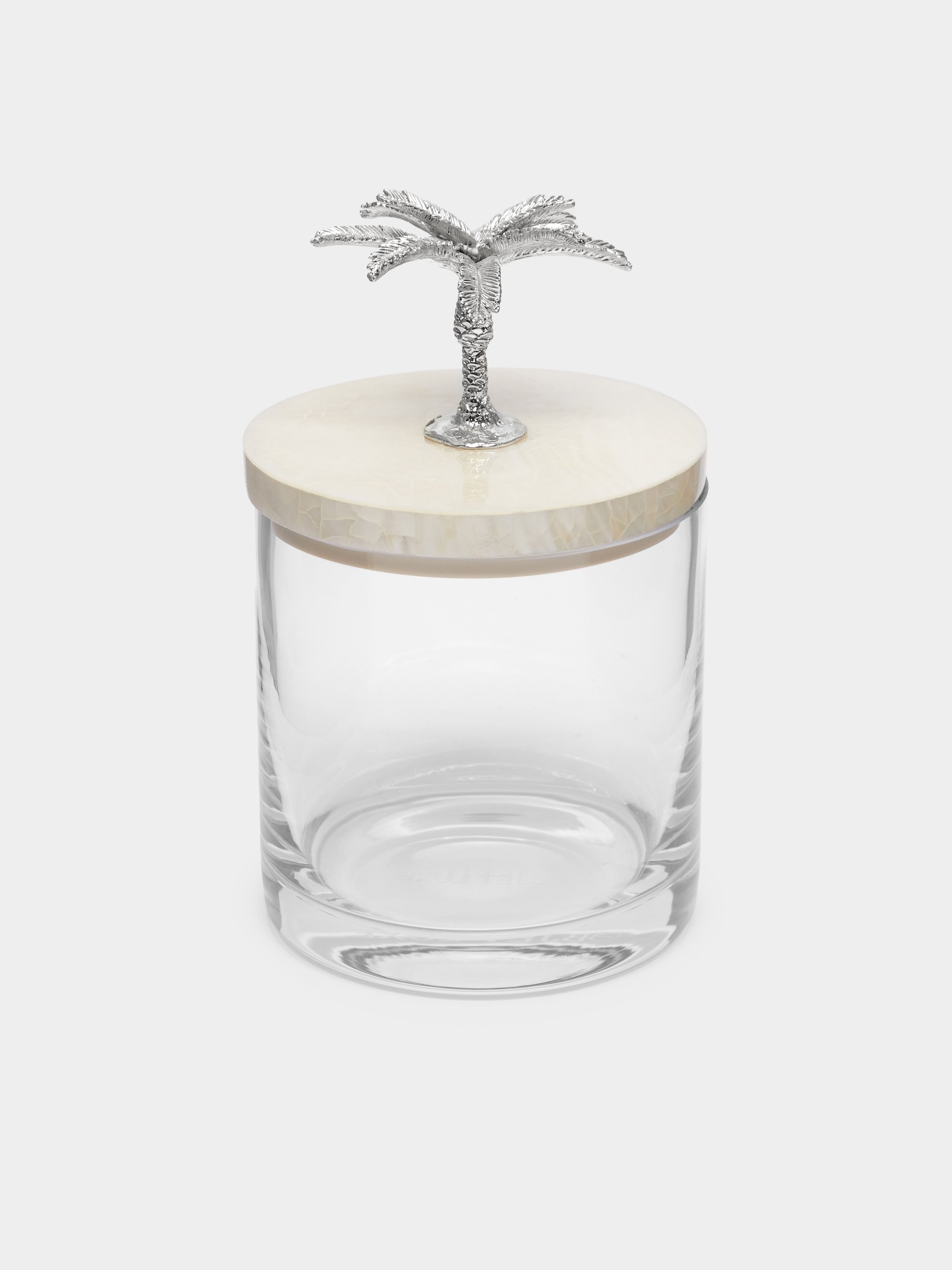 Palm Tree Silver-Plated, Shell and Glass Jar