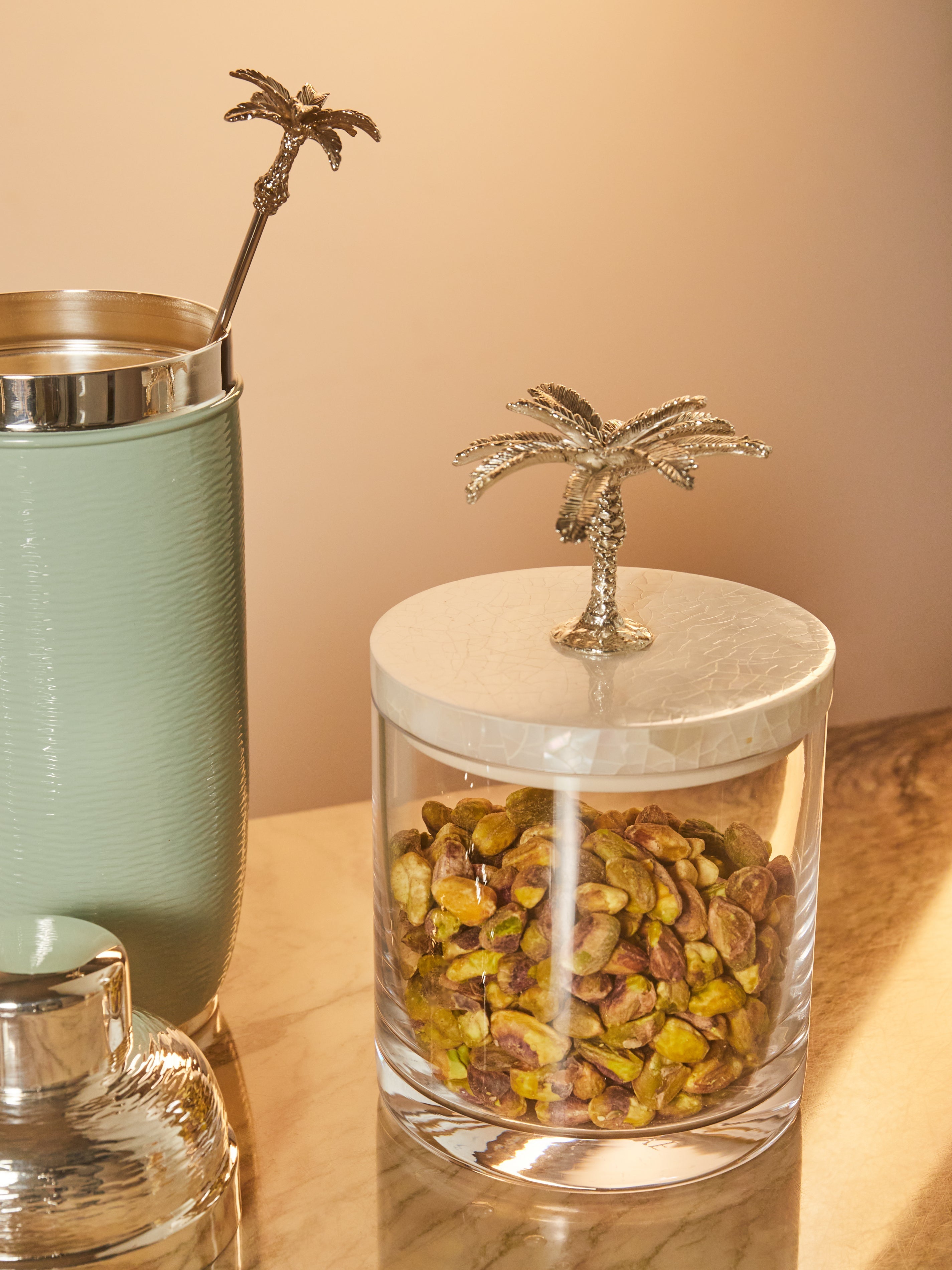 Palm Tree Silver-Plated, Shell and Glass Jar