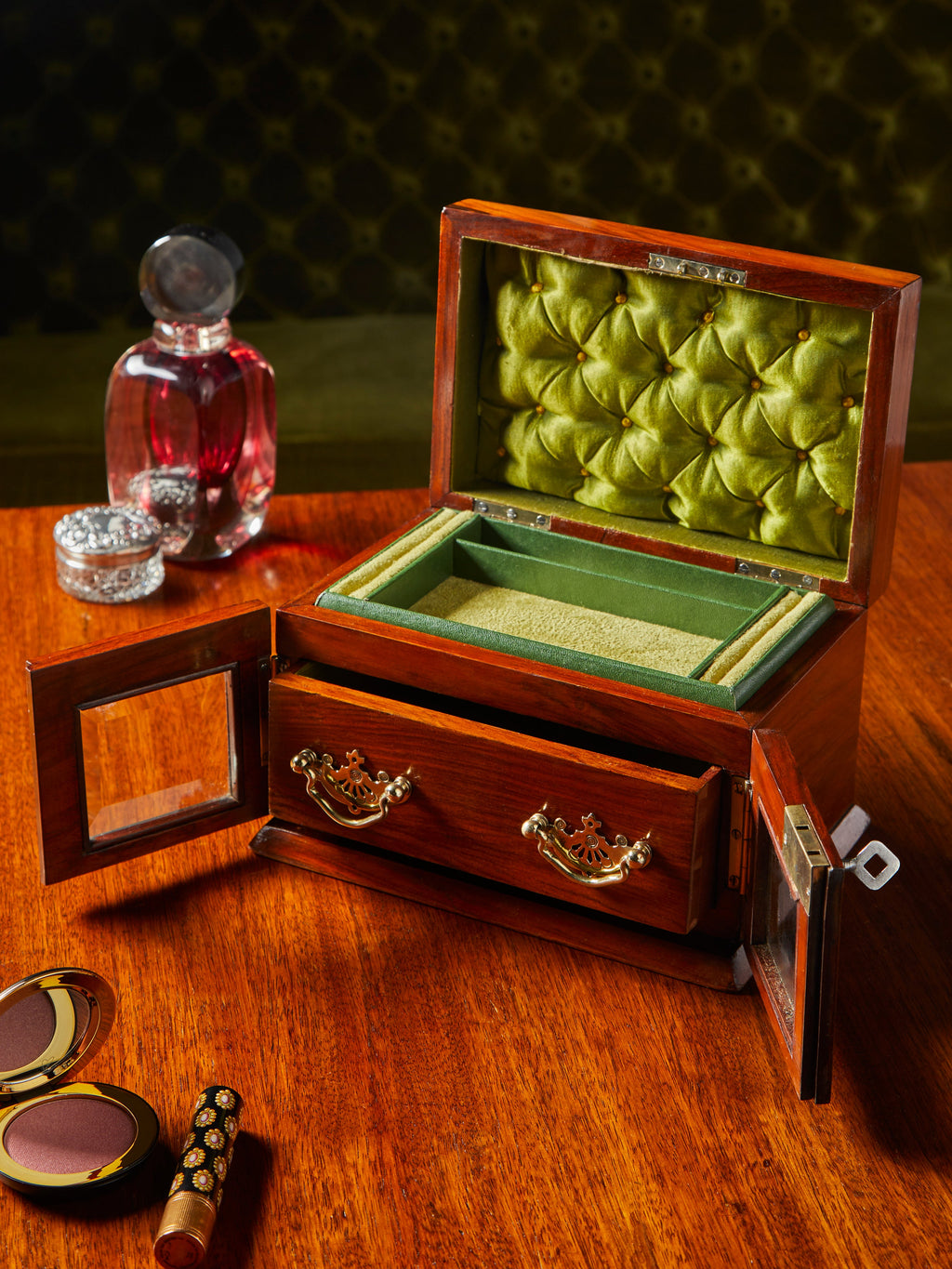 1890 Walnut and Brass Jewelry Box