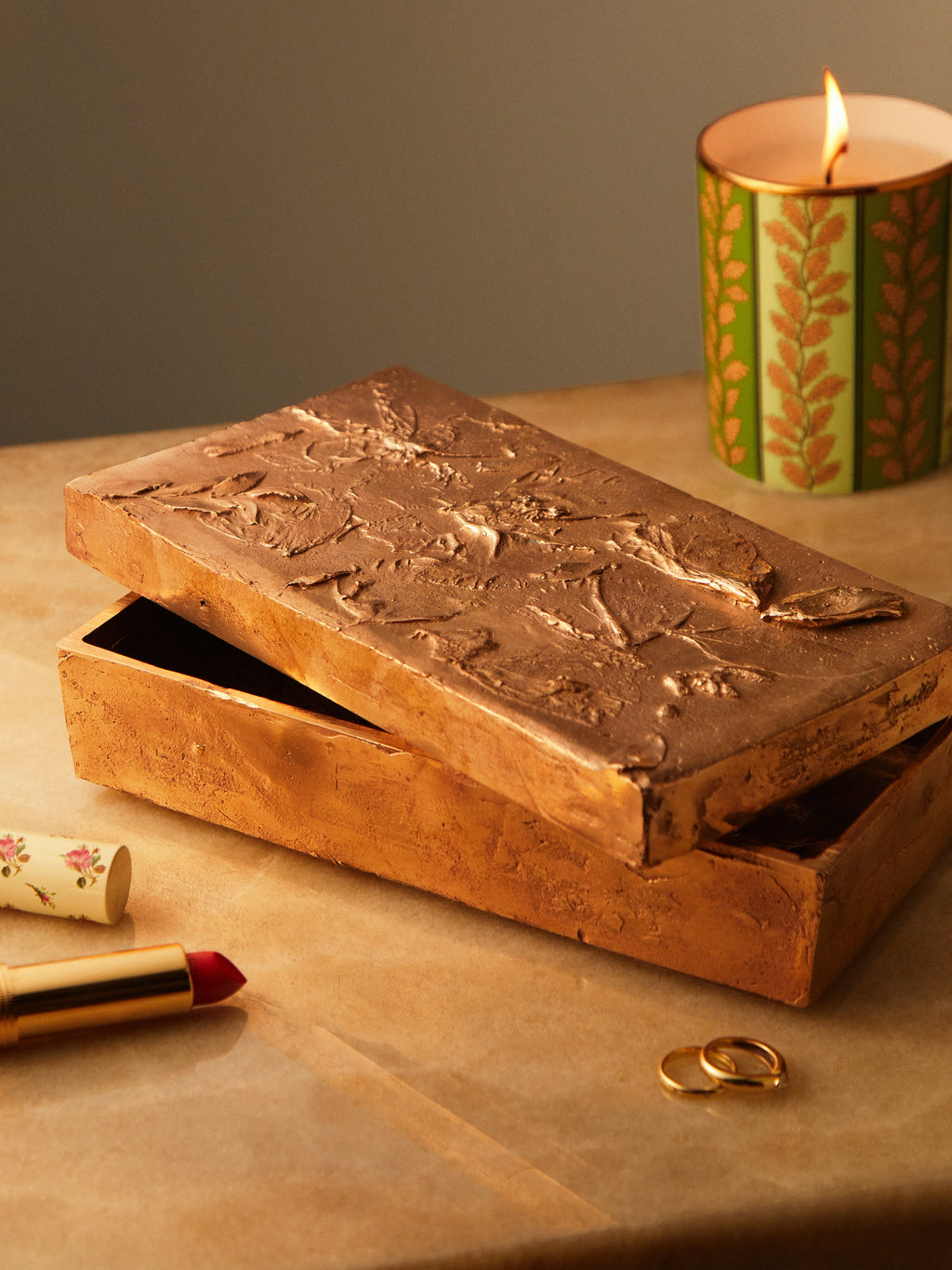 Foglie Hand-Cast Bronze Decorative Box