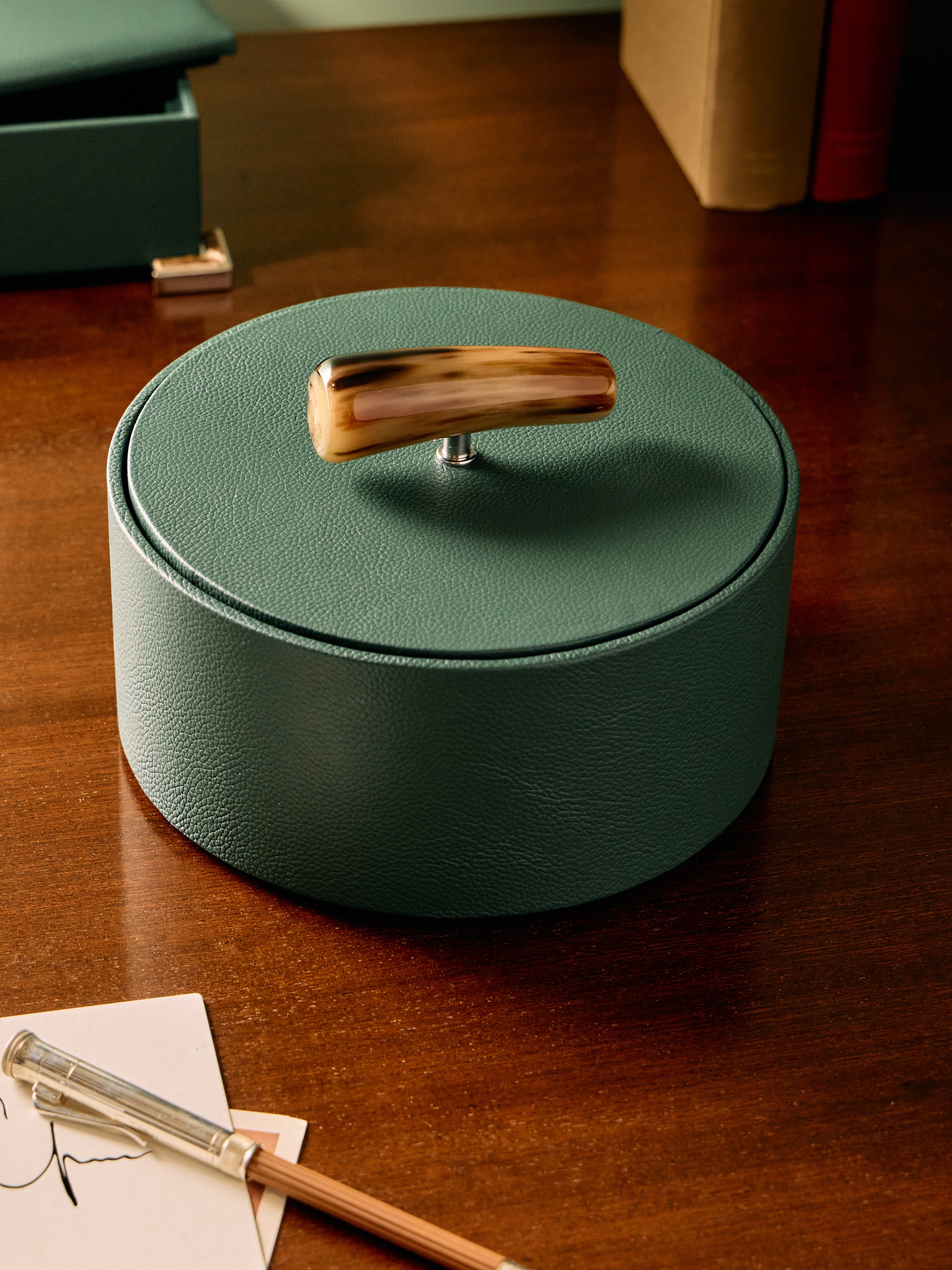 Leather and Zebu Horn Short Box