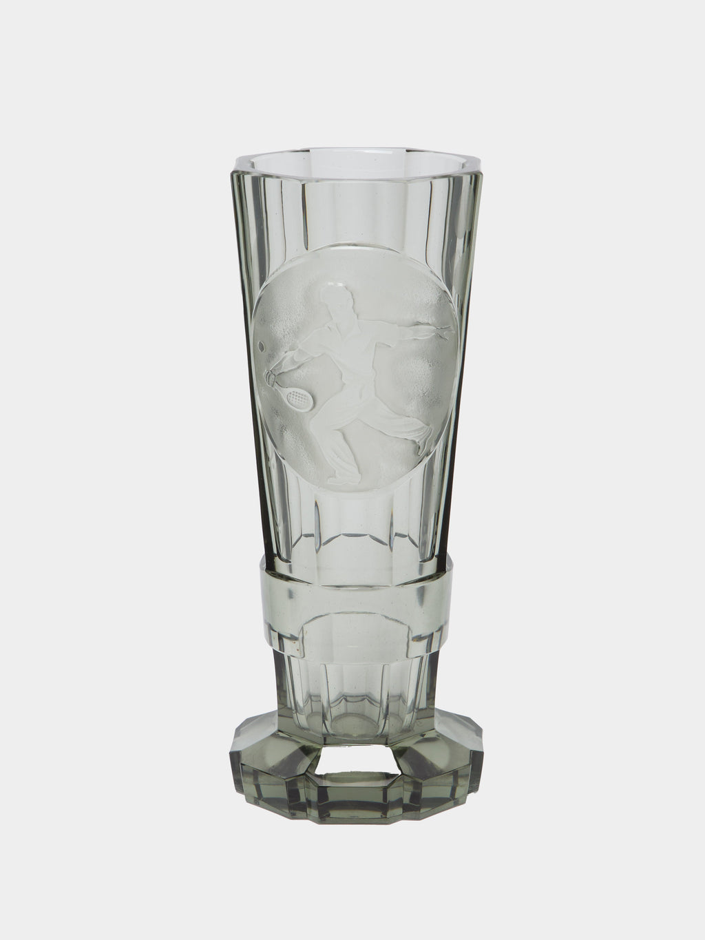 1930s Tennis Hand-Engraved Crystal Vase (10.5in/27cm)