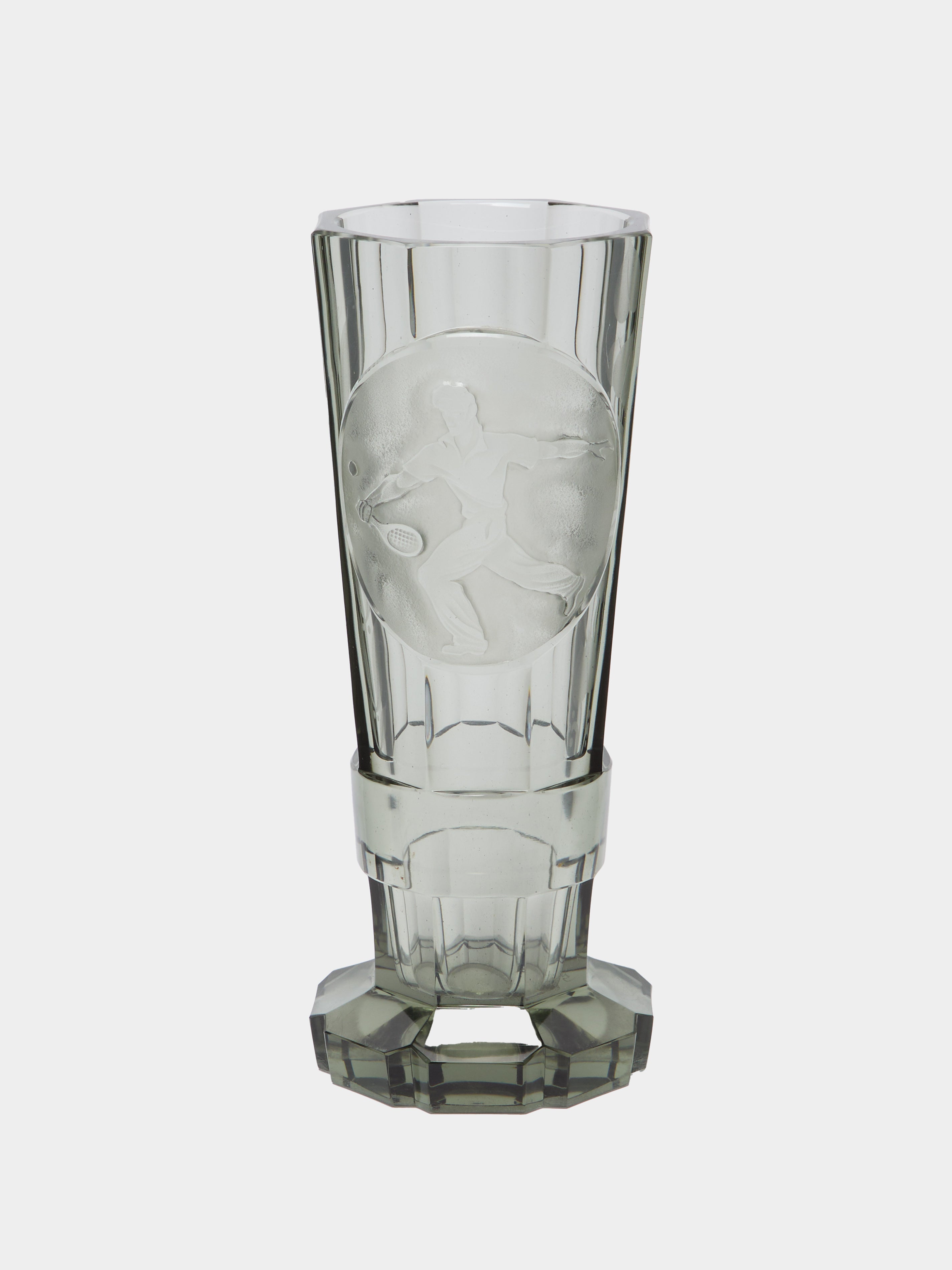 1930s Tennis Hand-Engraved Crystal Vase (10.5in/27cm)