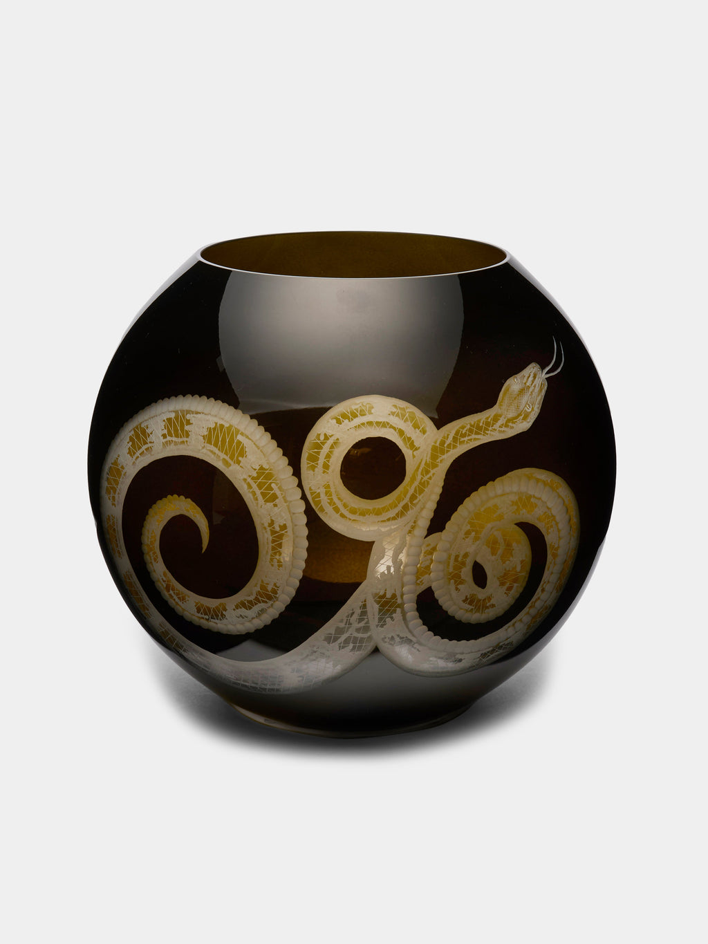 Cabinet of Curiosities Hand-Engraved Crystal Round Vase (7in/17cm)